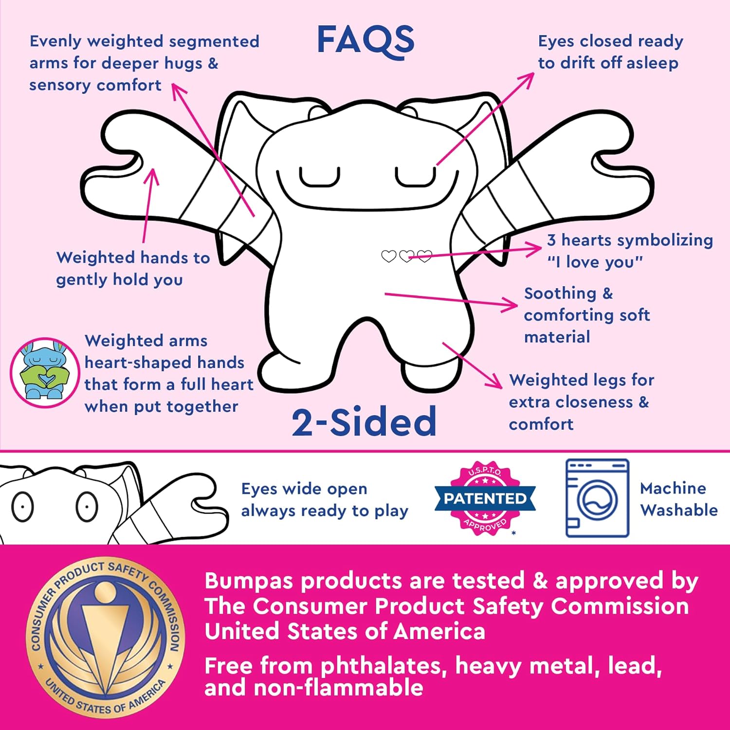 Bumpas Weighted Plush Toy - Calming Stuffed Animal, Realistic Hug, Machine Washable - Ages 3+ - Image 4