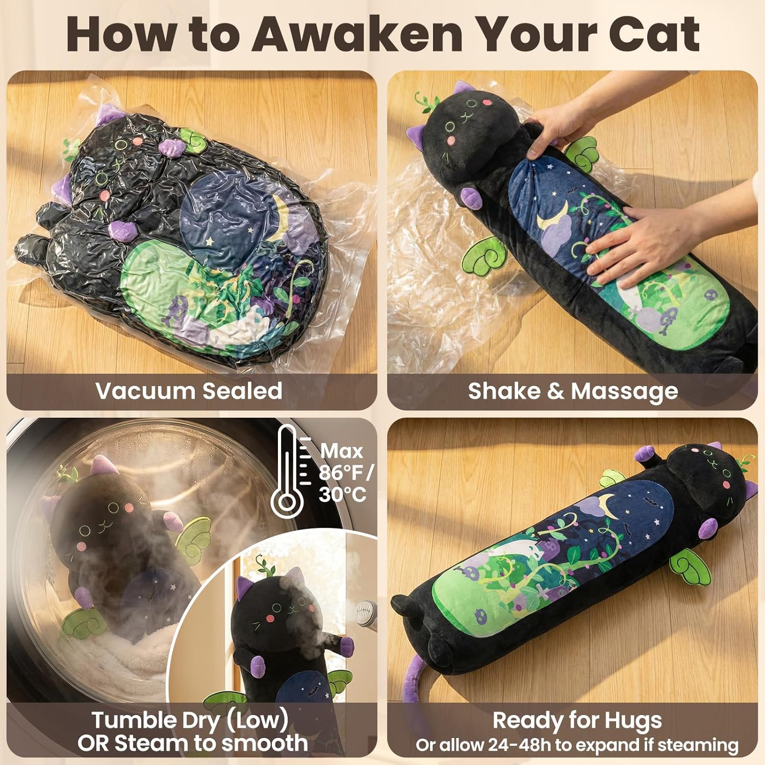Mewaii Long Cat Plush 5 Sizes, 120% Extra Filling Giant Plushness Kids Body Pillow, Kawaii Cute Black Cat Stuffed Animals Plushies, Big Long Body Pillow Black Cat Plush Gift for Girls 20” - Image 6