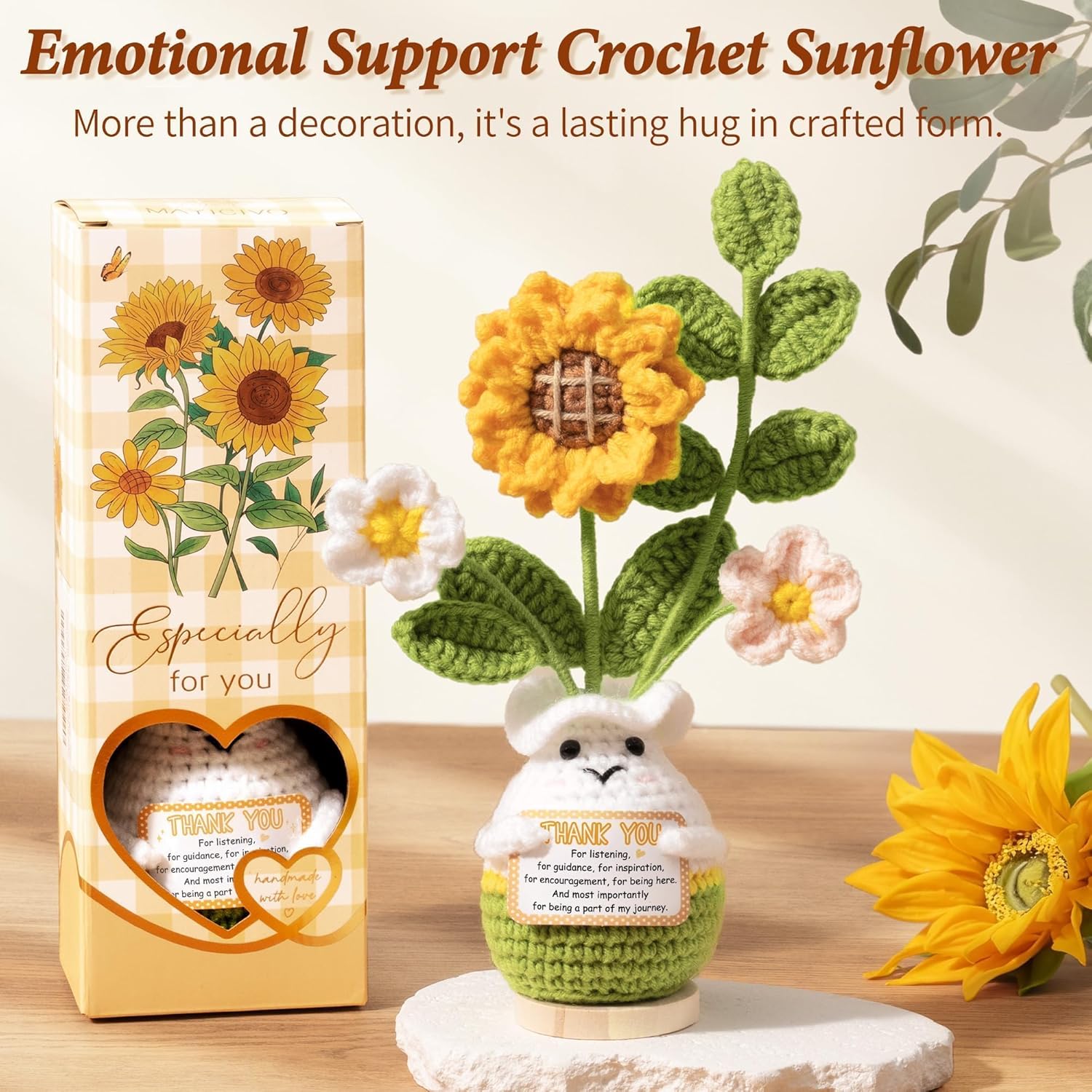 Thank You Gifts for Women, Handmade Emotional Support Crochet Plush Handmade Positive Crochet Sunflower, Teacher Employee Appreciation Gifts for Women Coworker Nurse Boss Mom Mothers Day Birthday Gift - Image 5