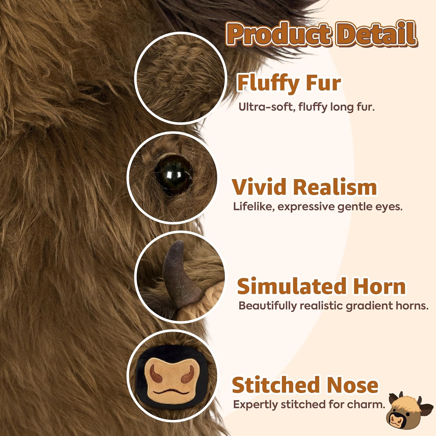 Onsoyours Original Weighted & Heatable Highland Cow Stuffed Animals, Microwavable Plushies for Stress Relief - 20 inch Large Comfort Soft Plush Toys for Kids & Adults - Image 8