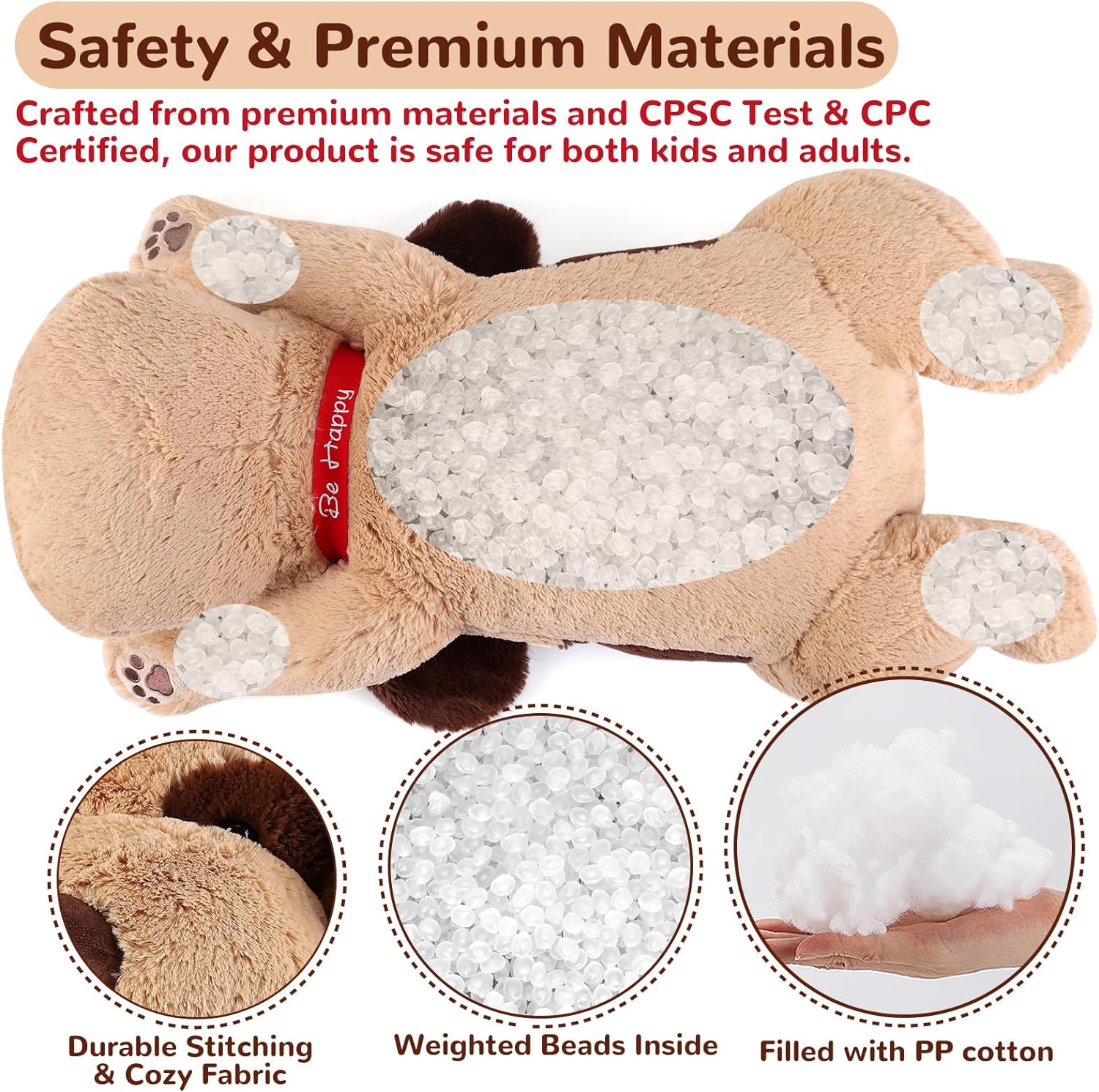 meowtastic Brown Dog Weighted Stuffed Animals - 22 Inch 4.5 Pounds Weighted Plush Dog Stuffed Animals - Big Stuffed Dog Weighted Plush Pillow - Cute Plush Toys Gifts for Kids & Adults (22" 4.5 lbs) - Image 5