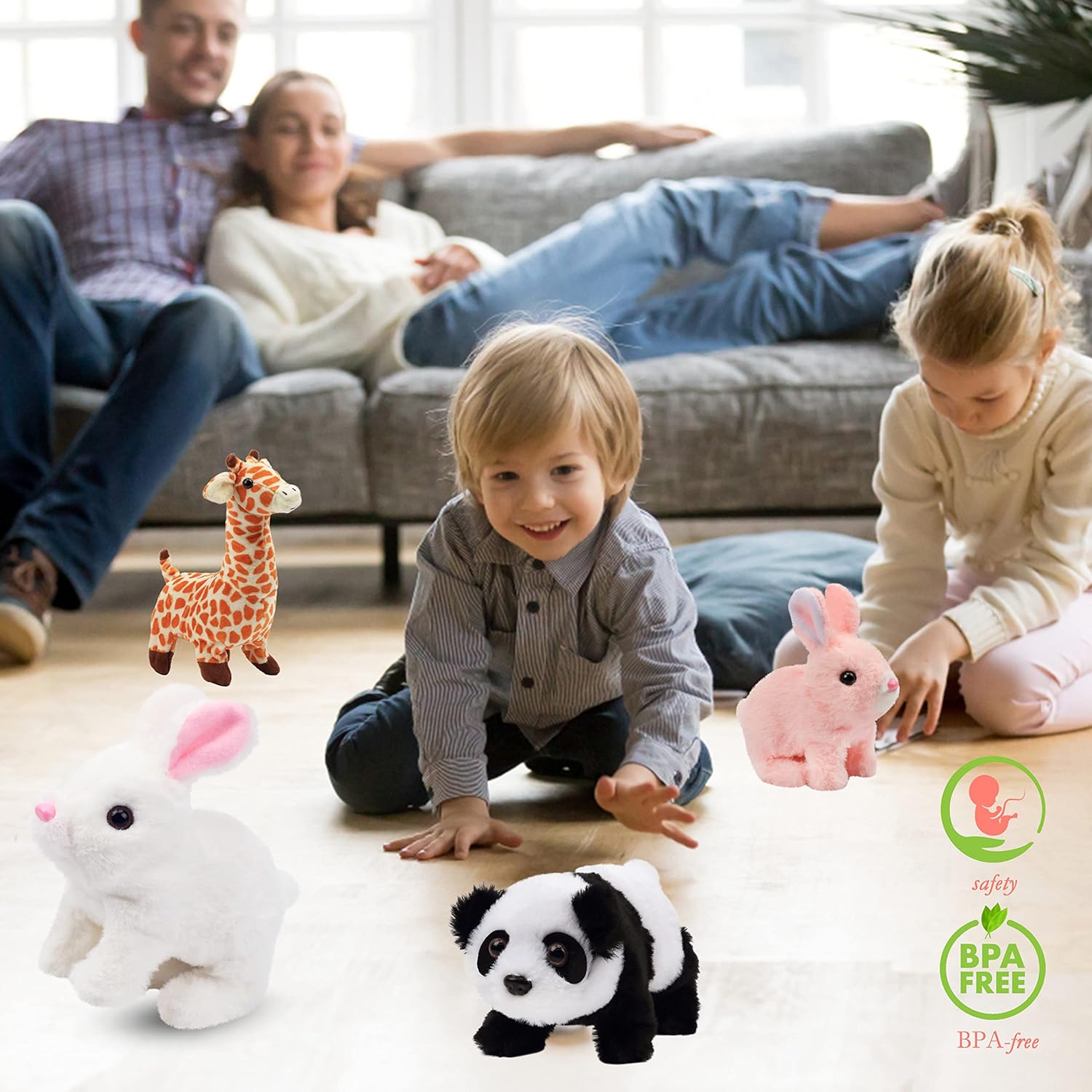 Hopearl Hopping Rabbit Interactive Electronic Pet Plush Bunny Toy with Sounds and Movements Animated Walking Wiggle Ears Twitch Nose Gift for Toddlers Birthday, White, 7'' - Image 7