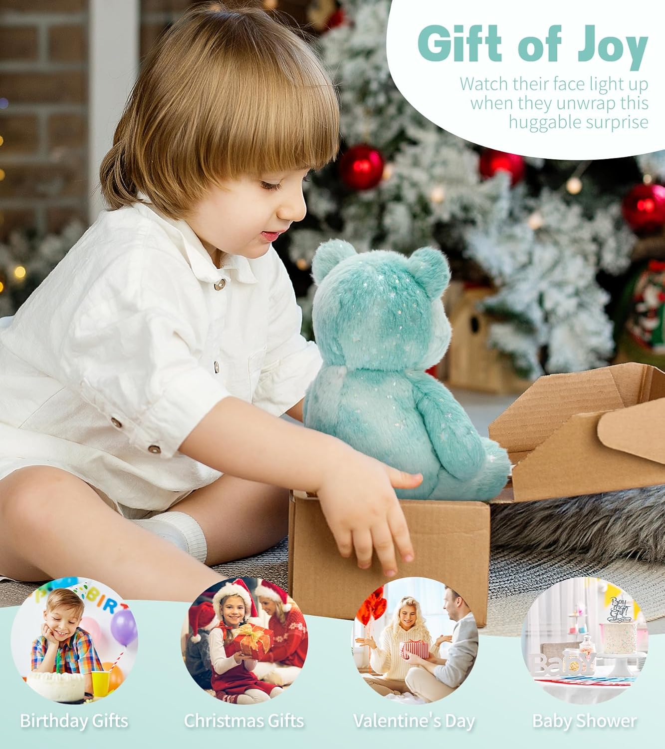 Tezituor Stuffed Teddy Bear,Rainbow Bear Plush Toys,13.78in Cute Cozy Bears Stuffed Animal, Plushies,Stuffies for Girlfriend,Kids,Valentine’s Day,Christmas,Birthday Gifts,Huggable Medium (Blue Green) - Image 4
