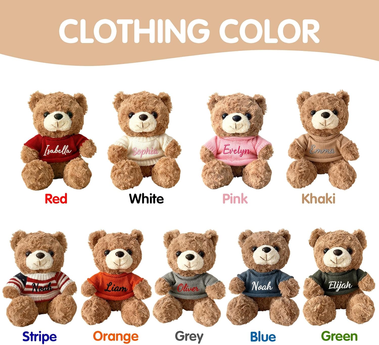 OELTTG Personalized Teddy Bear with Embroidered Name, Soft Plush Stuffed Animal, Customized Sweater Teddy Bear Unique Gift for Birthday Christmas Baby Shower Kids Adults - Image 5