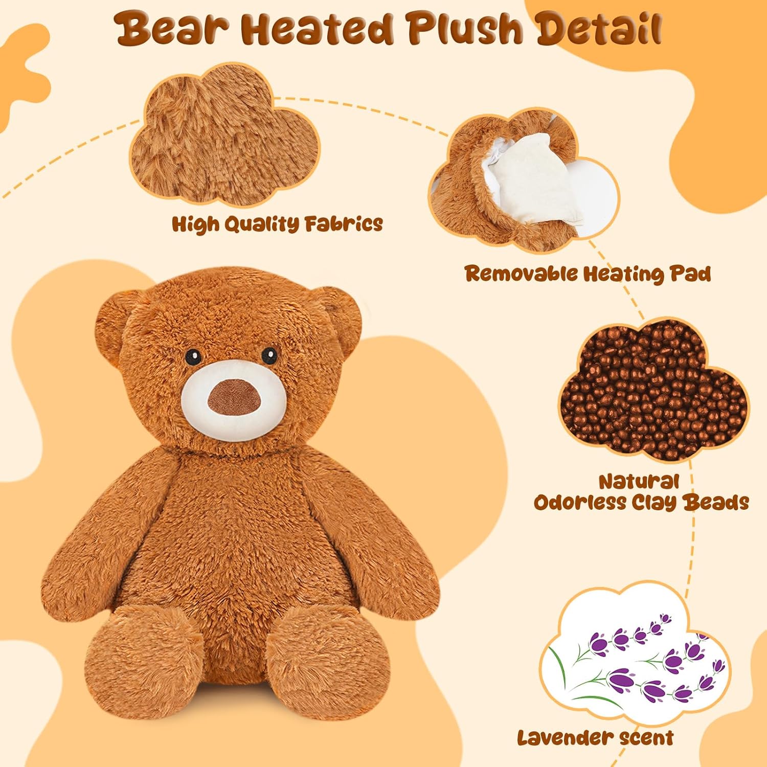 Finebee Weighted Stuffed Animals Bear Plush Heated Microwavable Weighted Plushise Stuffy Lavender Scented Bear Stuffed Animal Calming Gift for Kids and Adults - Image 3