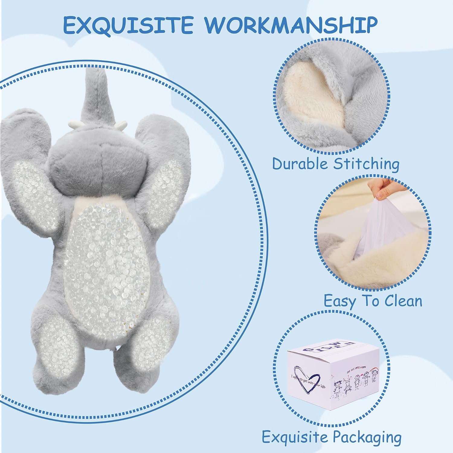GILFWM Weighted Stuffed Animals Elephant - 25" Big Stuffed Animal Toy Pillow for Kids & Adults, 5 lbs Soft Washable Weighted Plush - Image 2