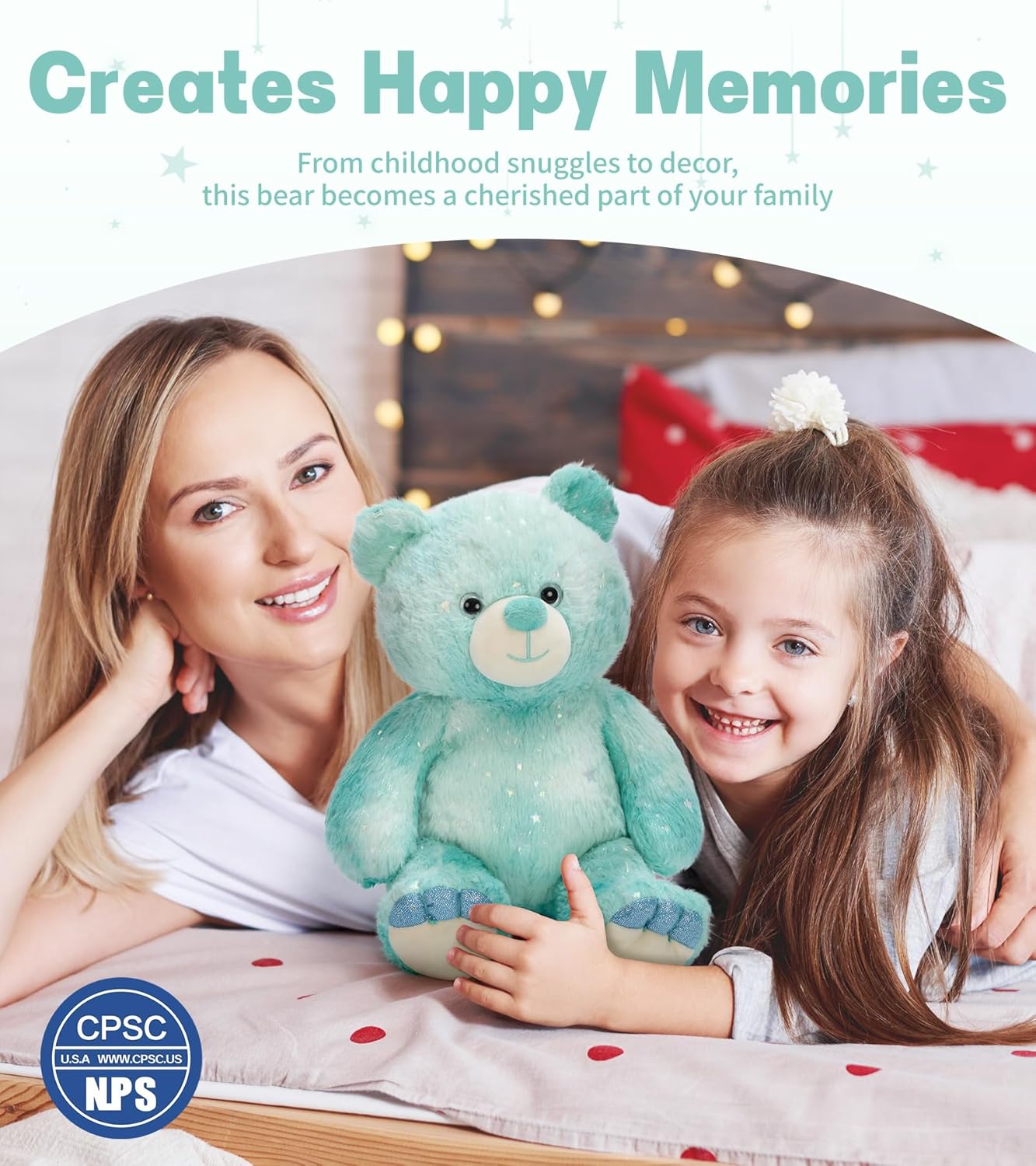Tezituor Stuffed Teddy Bear,Rainbow Bear Plush Toys,13.78in Cute Cozy Bears Stuffed Animal, Plushies,Stuffies for Girlfriend,Kids,Valentine’s Day,Christmas,Birthday Gifts,Huggable Medium (Blue Green) - Image 2