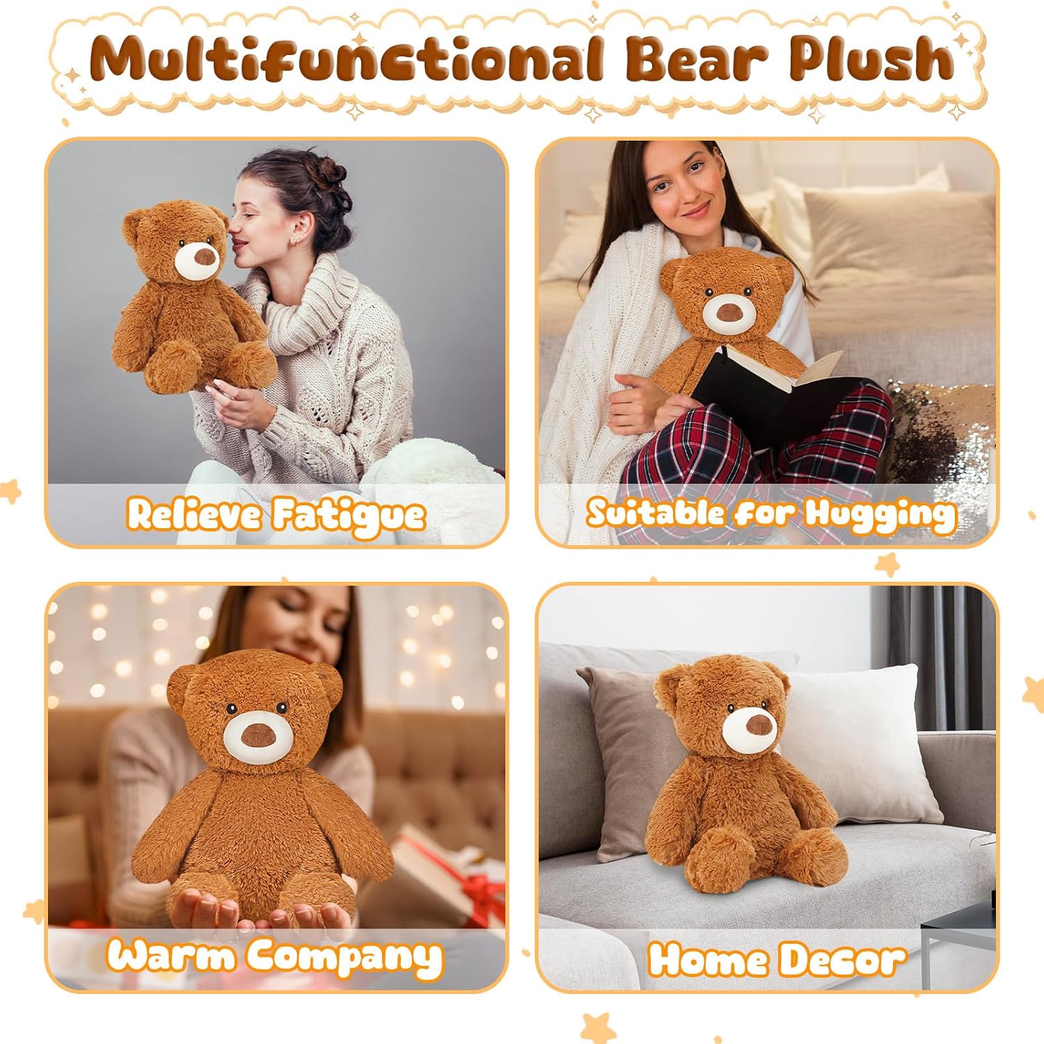 Finebee Weighted Stuffed Animals Bear Plush Heated Microwavable Weighted Plushise Stuffy Lavender Scented Bear Stuffed Animal Calming Gift for Kids and Adults - Image 5