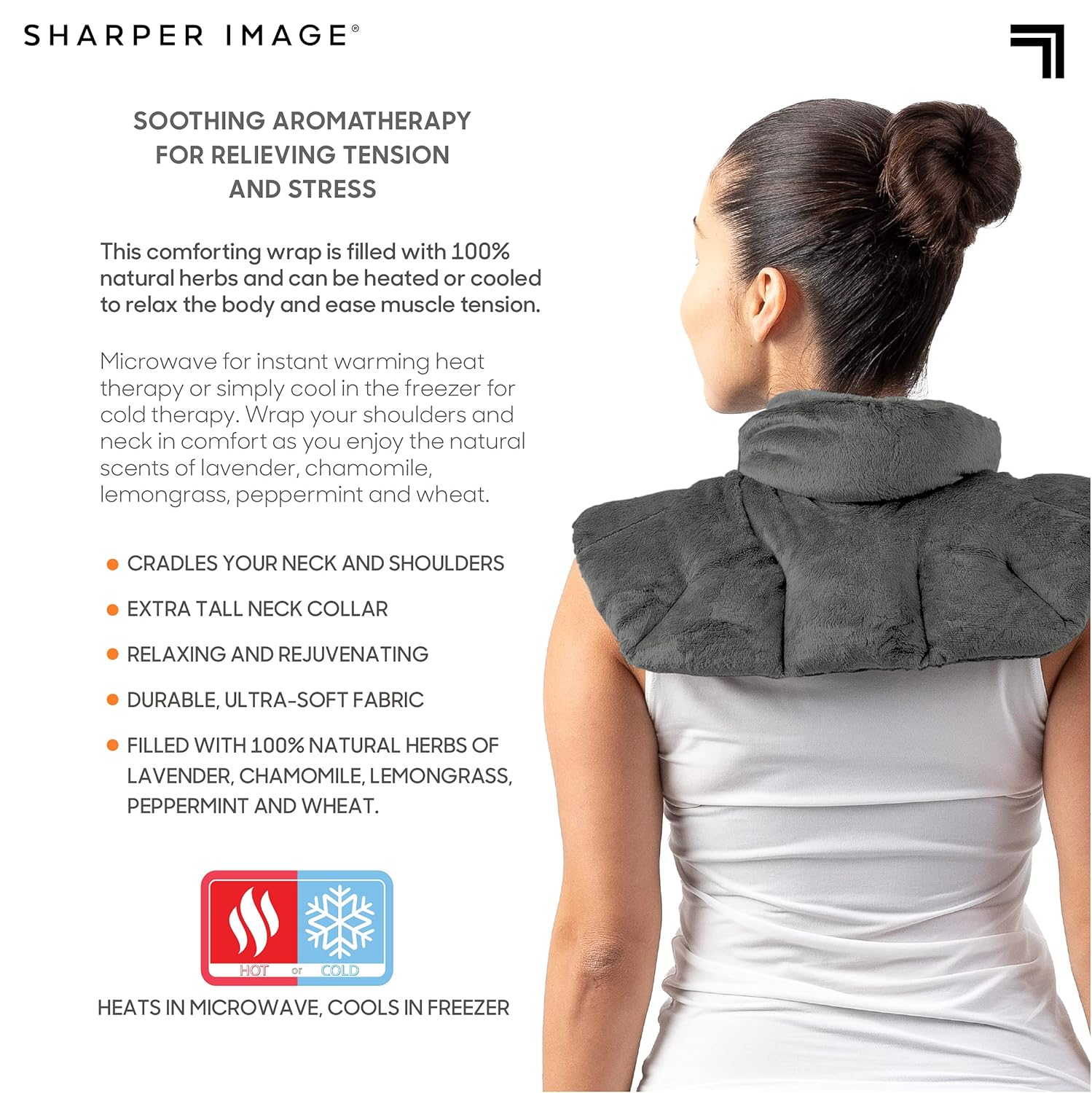 Sharper Image Heated Neck & Shoulder Wrap - Microwavable Warm & Cooling Plush Pad, Scented Aromatherapy (100% Natural Lavender & Herb Spa Blend), Pain Tension Headache Relief Therapy, Gift for Women - Image 9