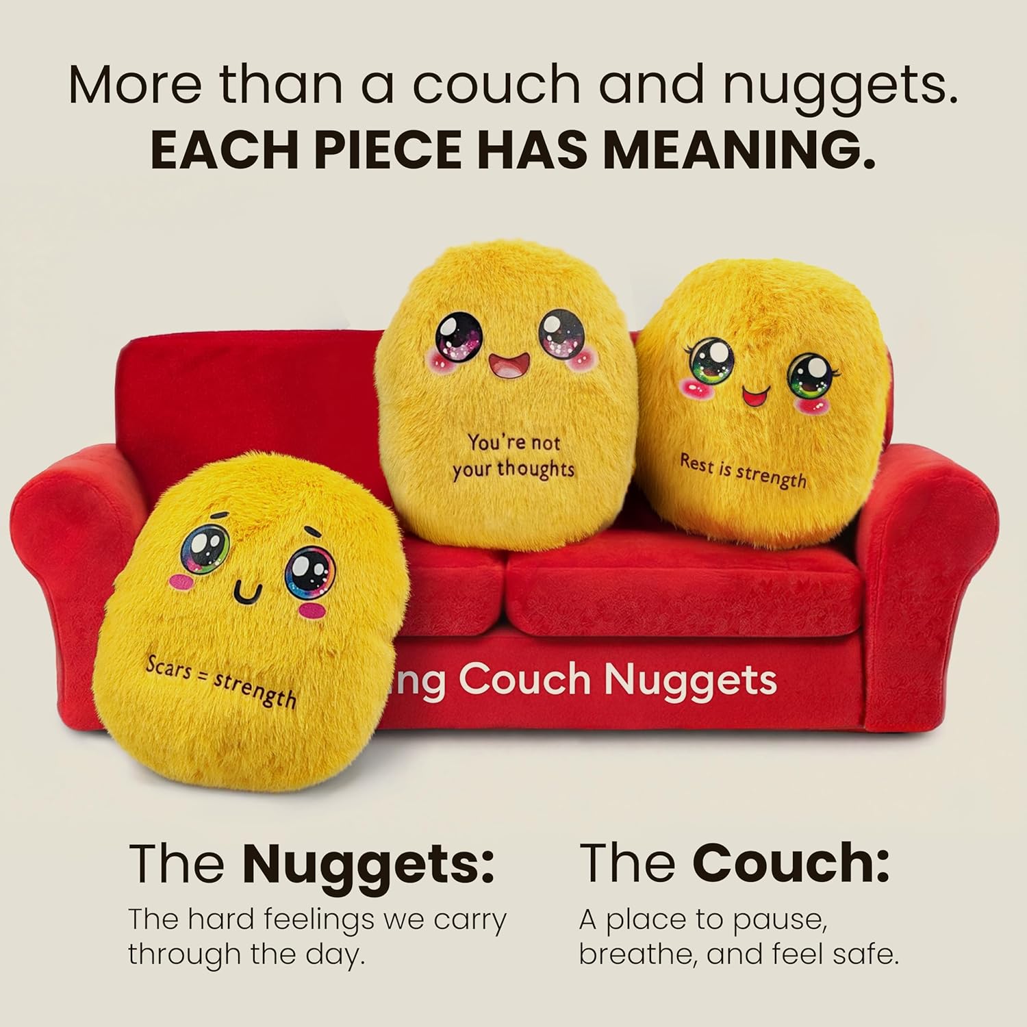 Healing Couch Nuggets, Emotional Support Nuggets Plush Set for Adults & Teens, Emotional Support Plushies Gift with Story Card & Gift Box, Meaningful Desk Decor for Overthinkers & People Pleasers - Image 3