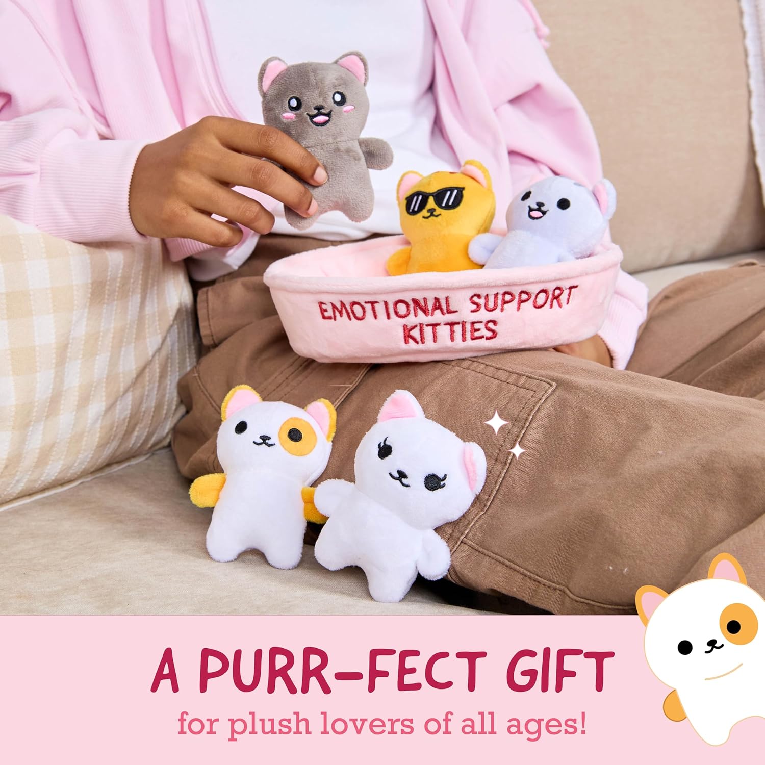 WHAT DO YOU MEME? Emotional Support Kitties by Relatable, Cuddly Stuffed Animals and Toys, Squishy Toys and Plushies, Great Ideas for Loved Ones of All Ages, Includes 5 Plushies with Carrying Basket - Image 5