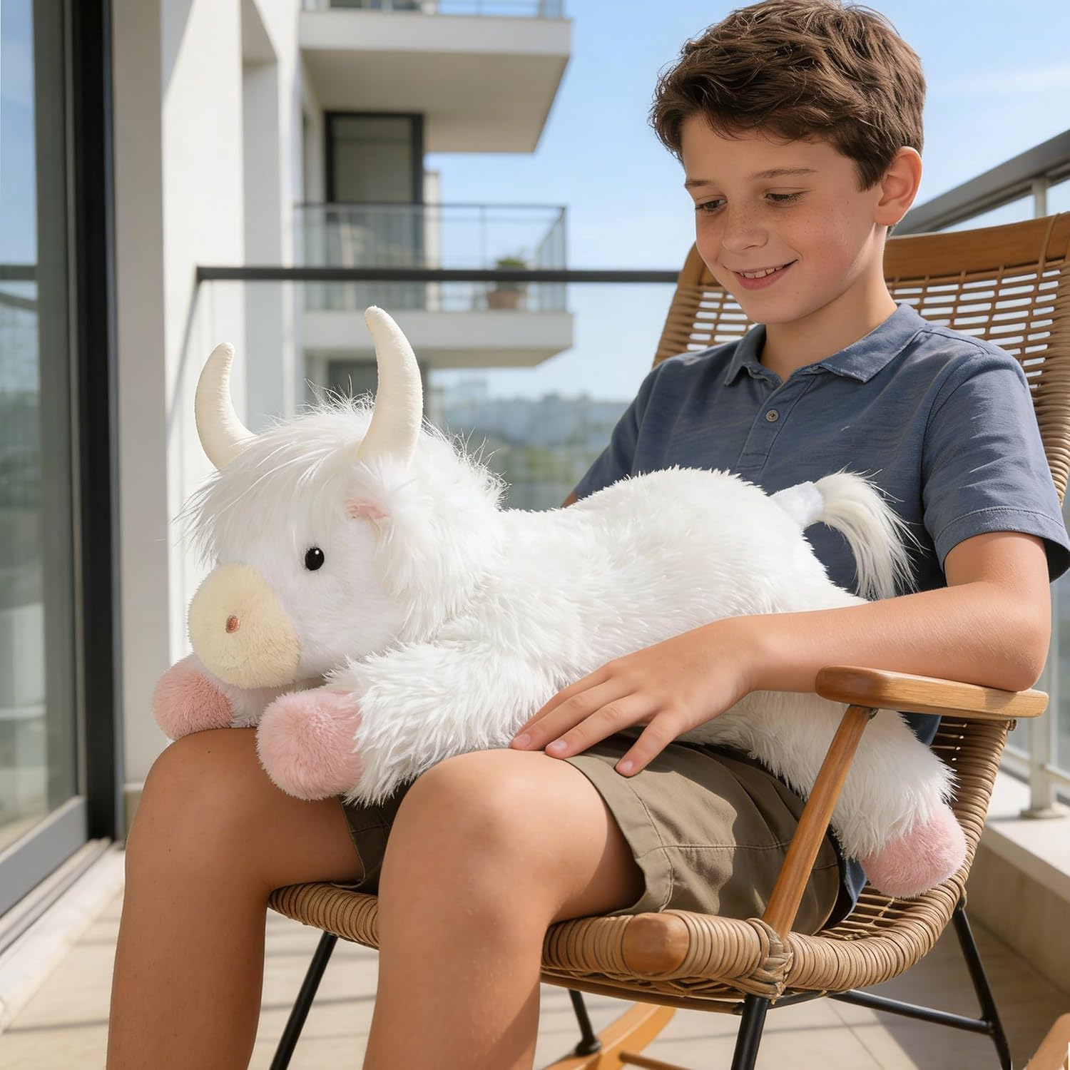 4 lbs Weighted Stuffed Animal Highland Cow Plush Pillow,21" Large Weighted Cow Plush Toy, Soft Fluffy Highland Cow Stuffed Animal for Kids & Adults, Cute Farm Animal Gift (White) - Image 7