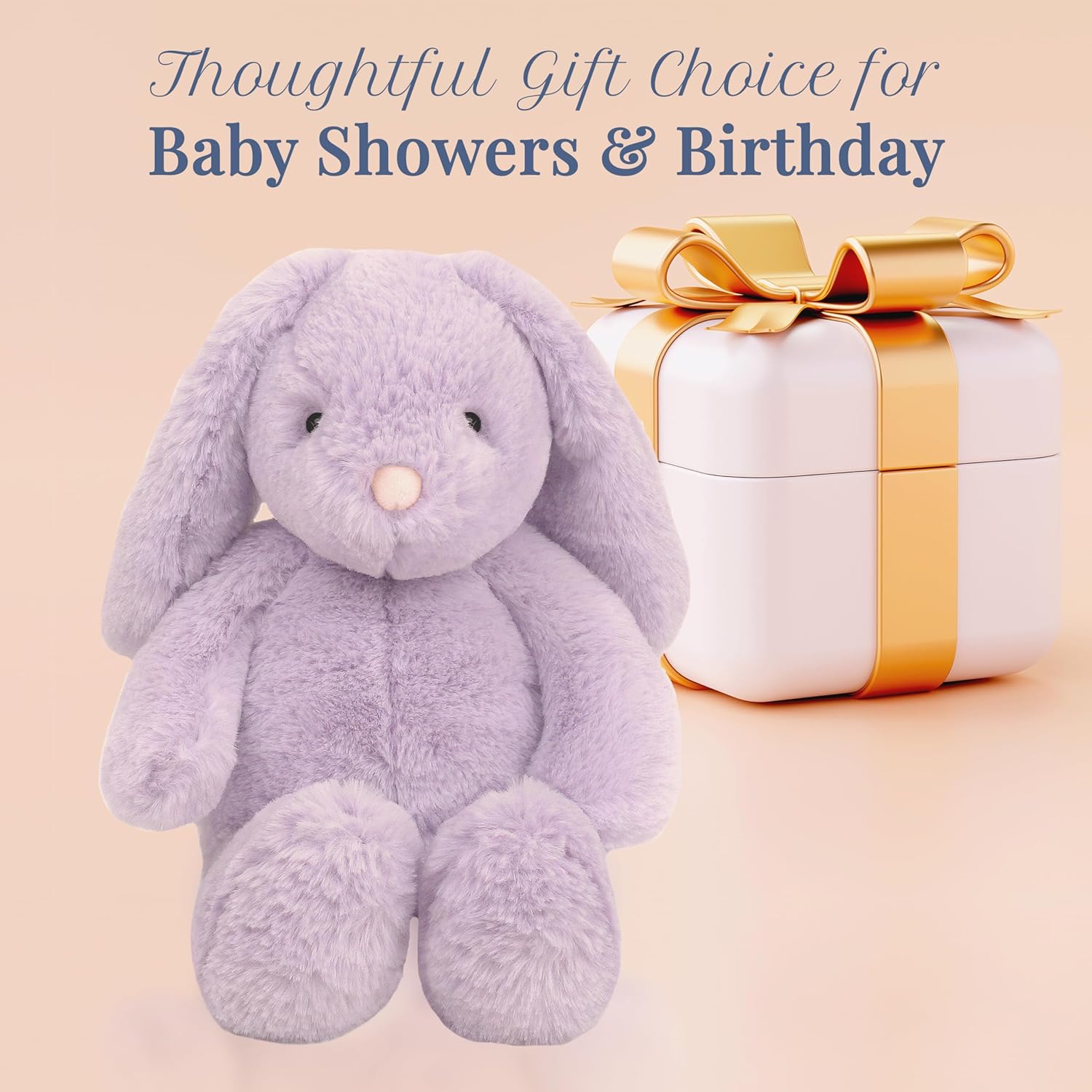 MON AMI Heather Bunny 13-Inch Stuffed Animal for Girls | Lavender Rabbit Plush Toy | Cozy Playtime Companion | Nursery & Bedroom Décor | Plush Gift for All Ages - Image 6