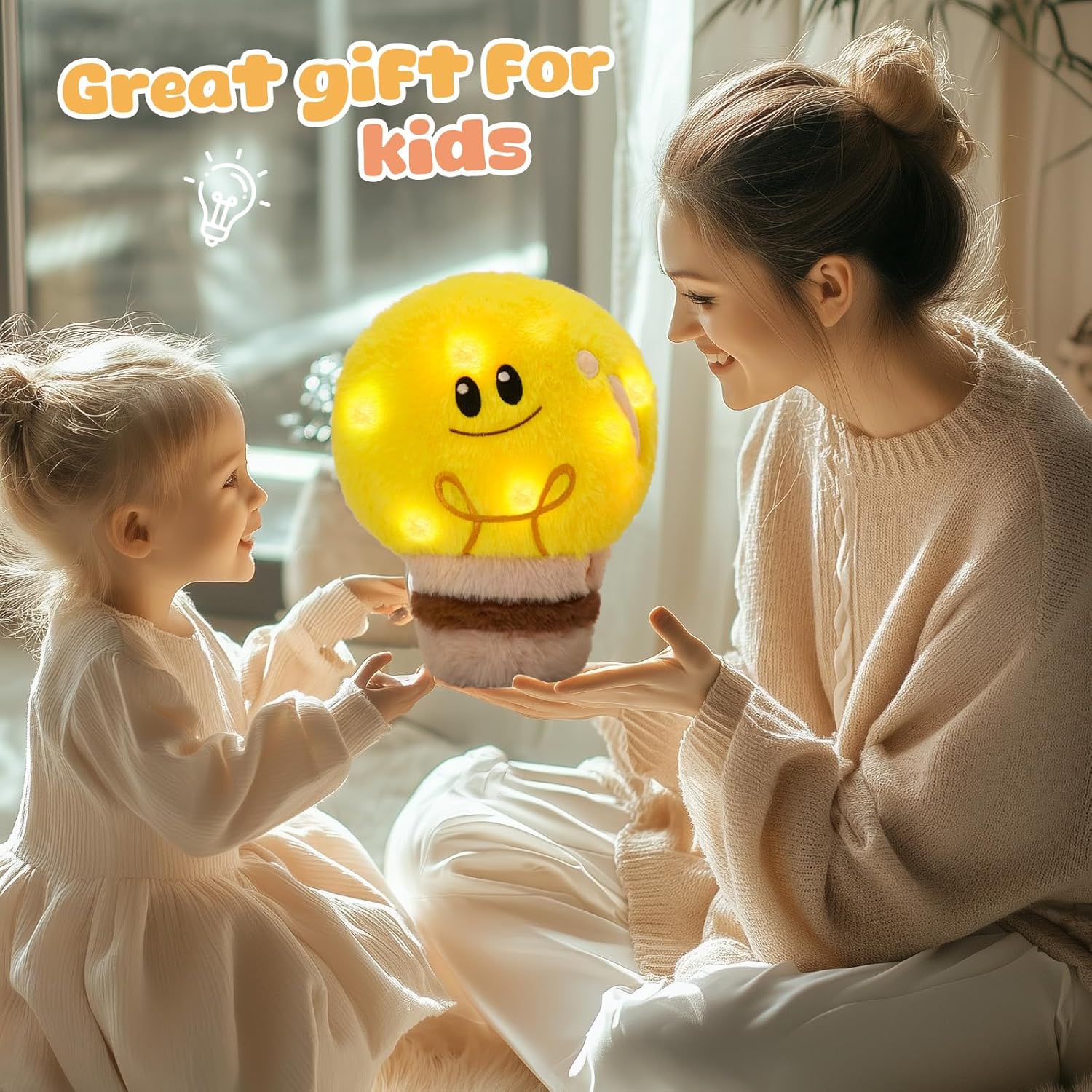 WEWILL 8'' Light up Light Bulb Stuffed Animal Cute Light Bulb Soft Plush Toy Birthday Christmas Holiday Weekend Gift for Toddler Kids, Boys, Girls - Image 2