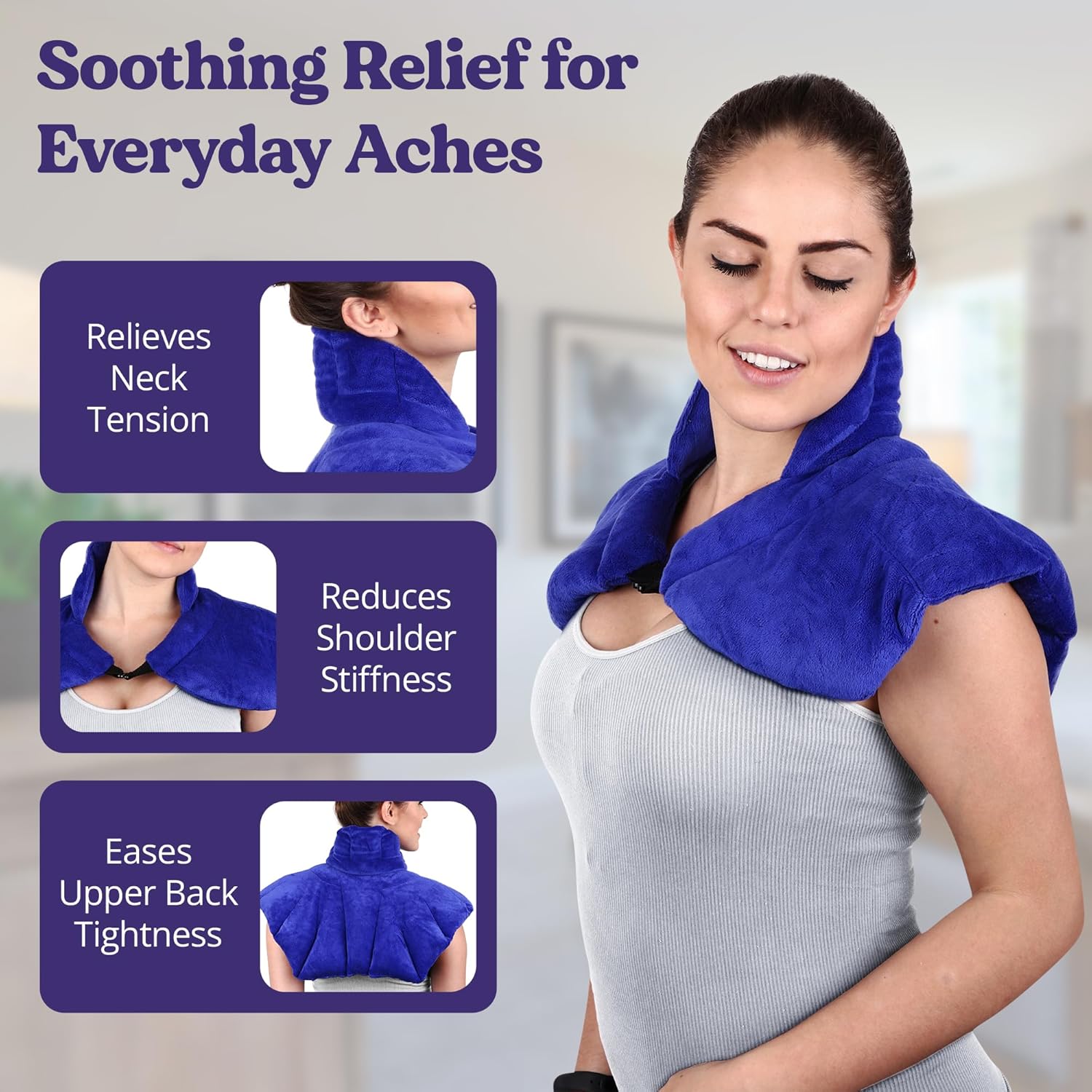 Microwavable Heating Pad for Neck, Shoulders, and Back by Joy & Grace | 5 Lb Weighted Neck & Shoulder Wrap | Moist Heat Therapy Pack for Relaxation and Comfort | Soft Micro-Mink Cover | Scented Blue - Image 2