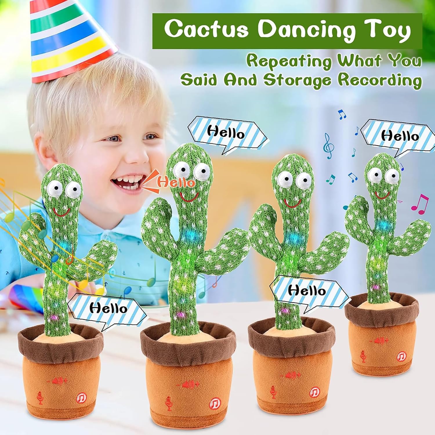 Dancing Talking Cactus Toy for Baby Boys Girls Toys, Adjustable Volume Dancing Cactus Toy Singing Mimicking Recording Repeating What You Say with LED English Sing Talking 15 Second Voice Recorder - Image 4