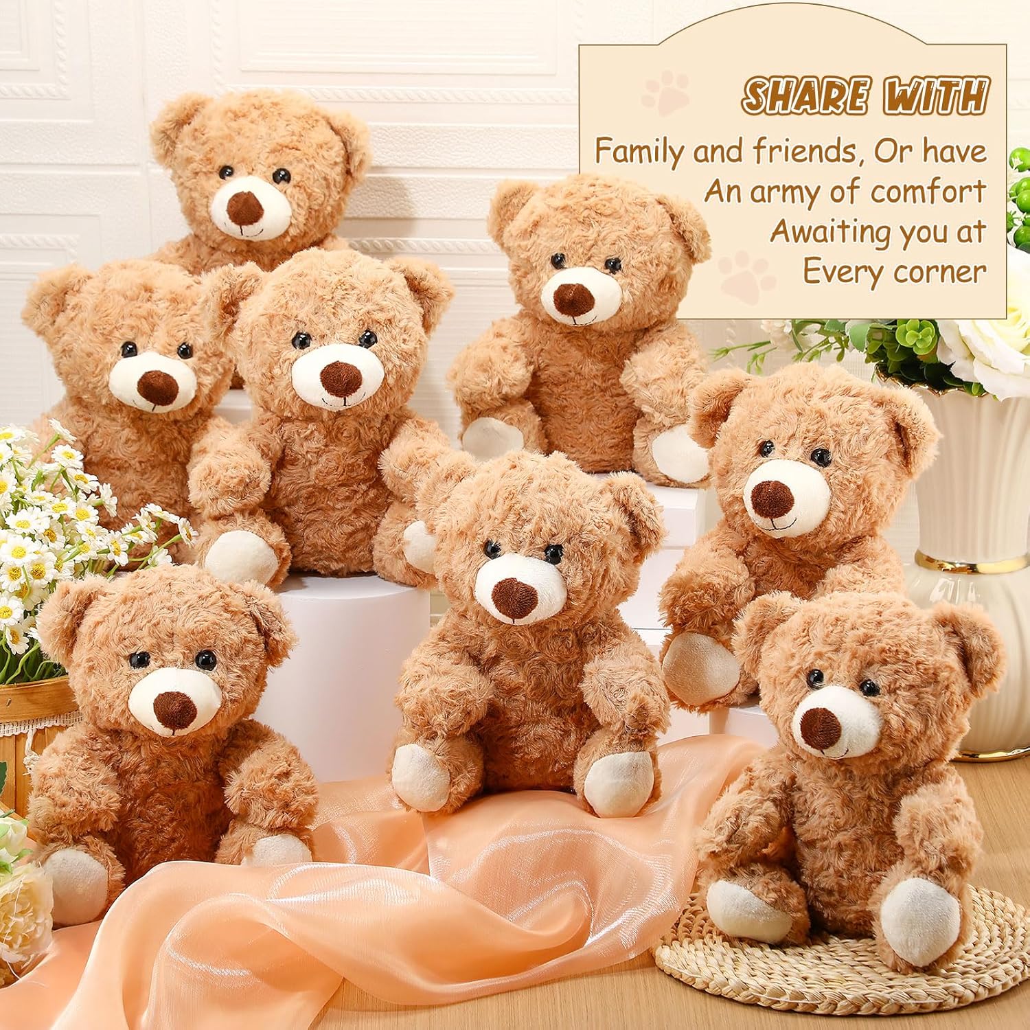 Jenaai 12 Pcs Bears Bulk 10'' Bear Stuffed Animal Baby Shower Decorations Small Stuffed Plush Toys Gifts for Girls Boys Kids Children School Classroom Adult Party Favor (Classic,Light Brown) - Image 6