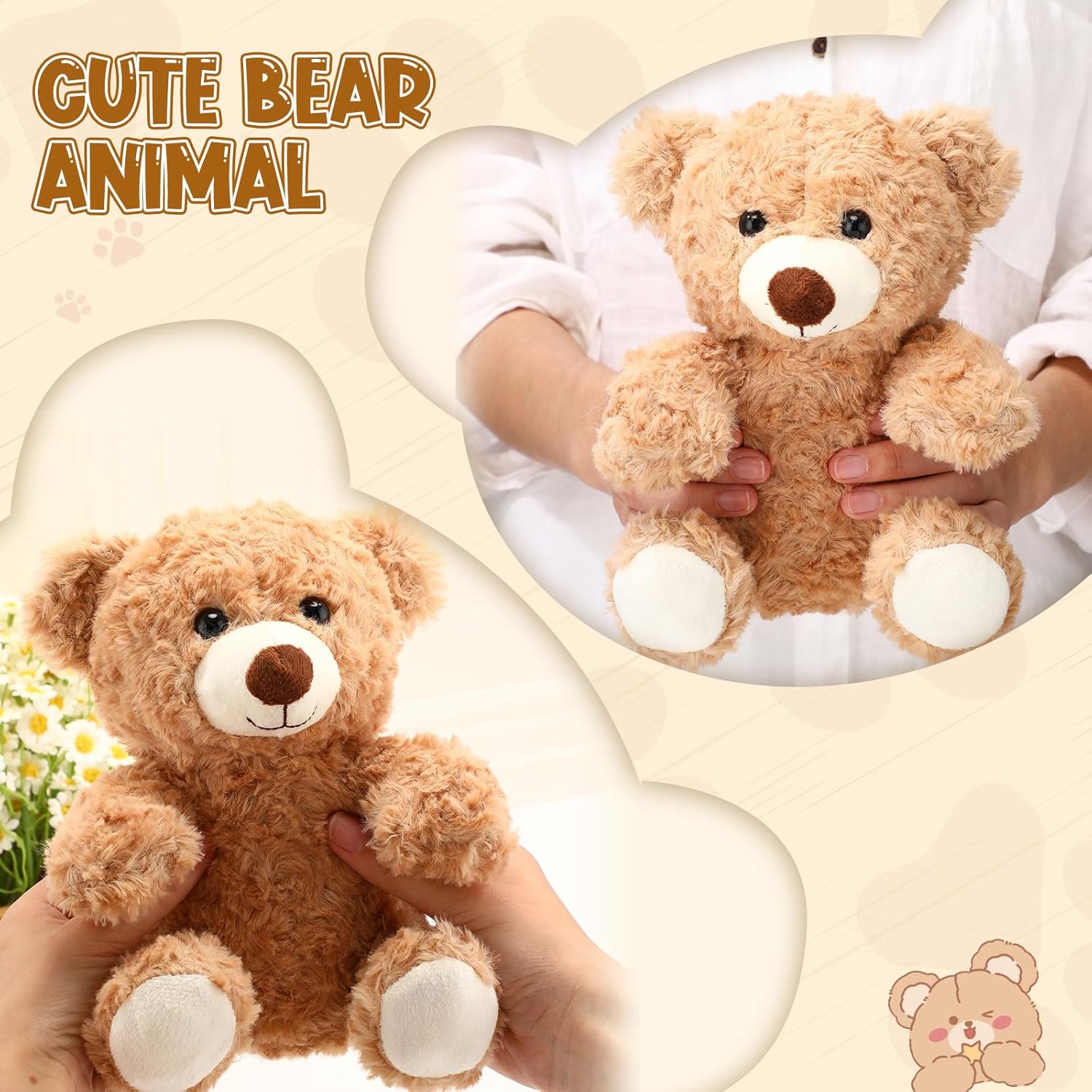 Jenaai 12 Pcs Bears Bulk 10'' Bear Stuffed Animal Baby Shower Decorations Small Stuffed Plush Toys Gifts for Girls Boys Kids Children School Classroom Adult Party Favor (Classic,Light Brown) - Image 3