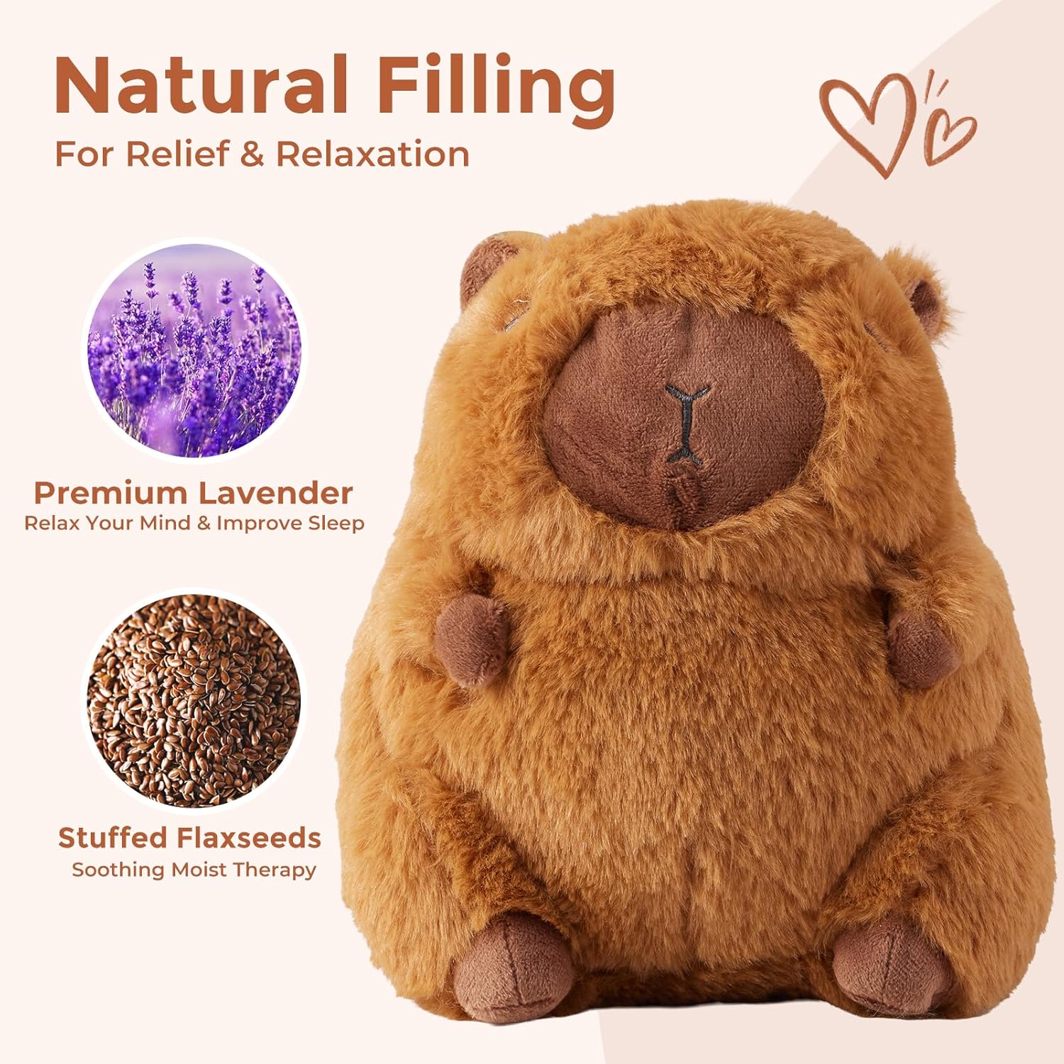Capybara Microwavable Weighted Stuffed Animals Plushies, Heating Pad Animal for Stress Period Cramps, Lavender Scented Heat&Cold Compress Capybara Plush Toys Gifts for Girls Boys Adults - Image 3