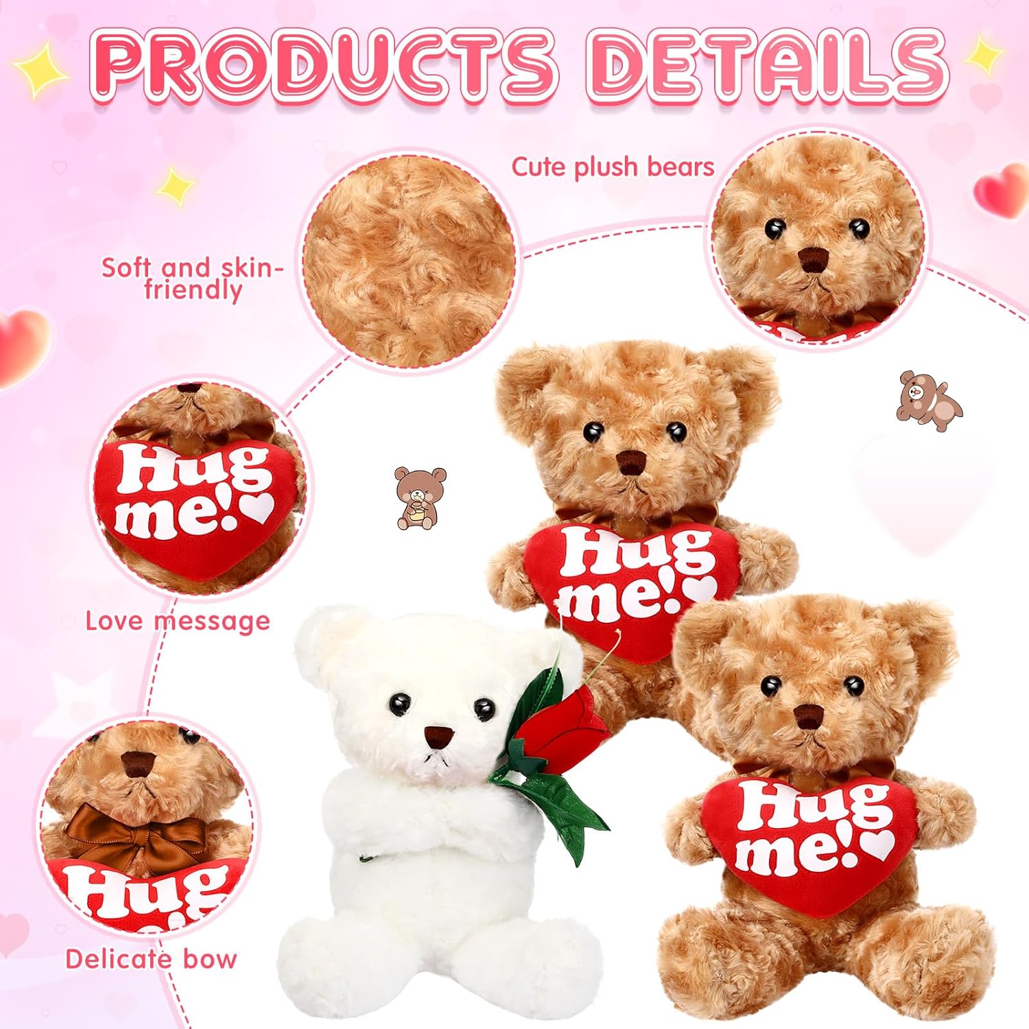 Hungdao 12 Pack Valentine's Day Bear Bulk 10 Inch Soft Valentine Stuffed Animals Cute Plush Bears Romantic Gift for Valentines Day Girlfriend Birthday Wedding Anniversary Decoration(Heart and Rose) - Image 3