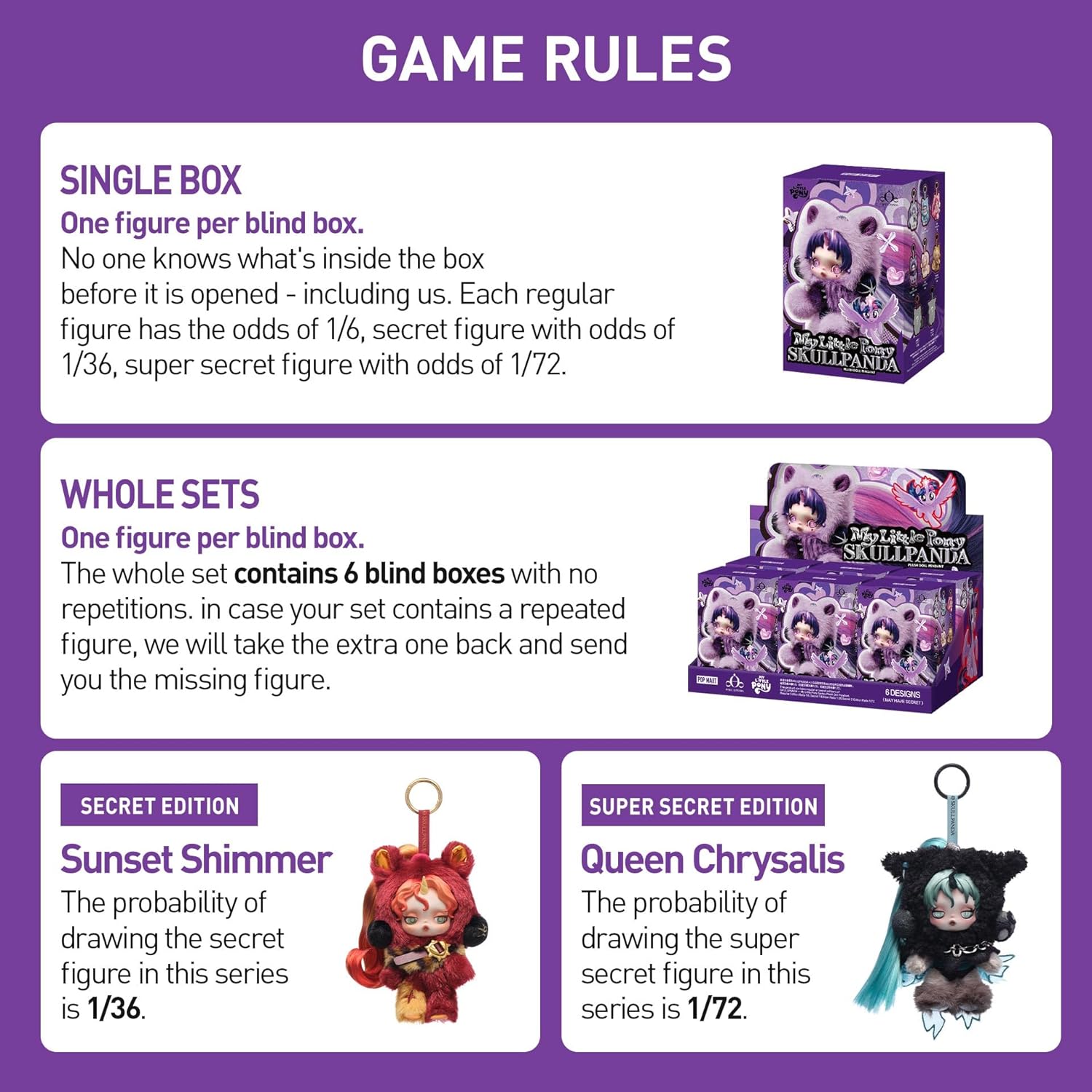 POP MART SKULLPANDA × My Little Pony Series Plush Doll Cute Keychain Blind Box Mystery Box Figures, Collectible Toys Bag Charms, Holiday Birthday Gifts for Girls and Boys, Single Box - Image 2