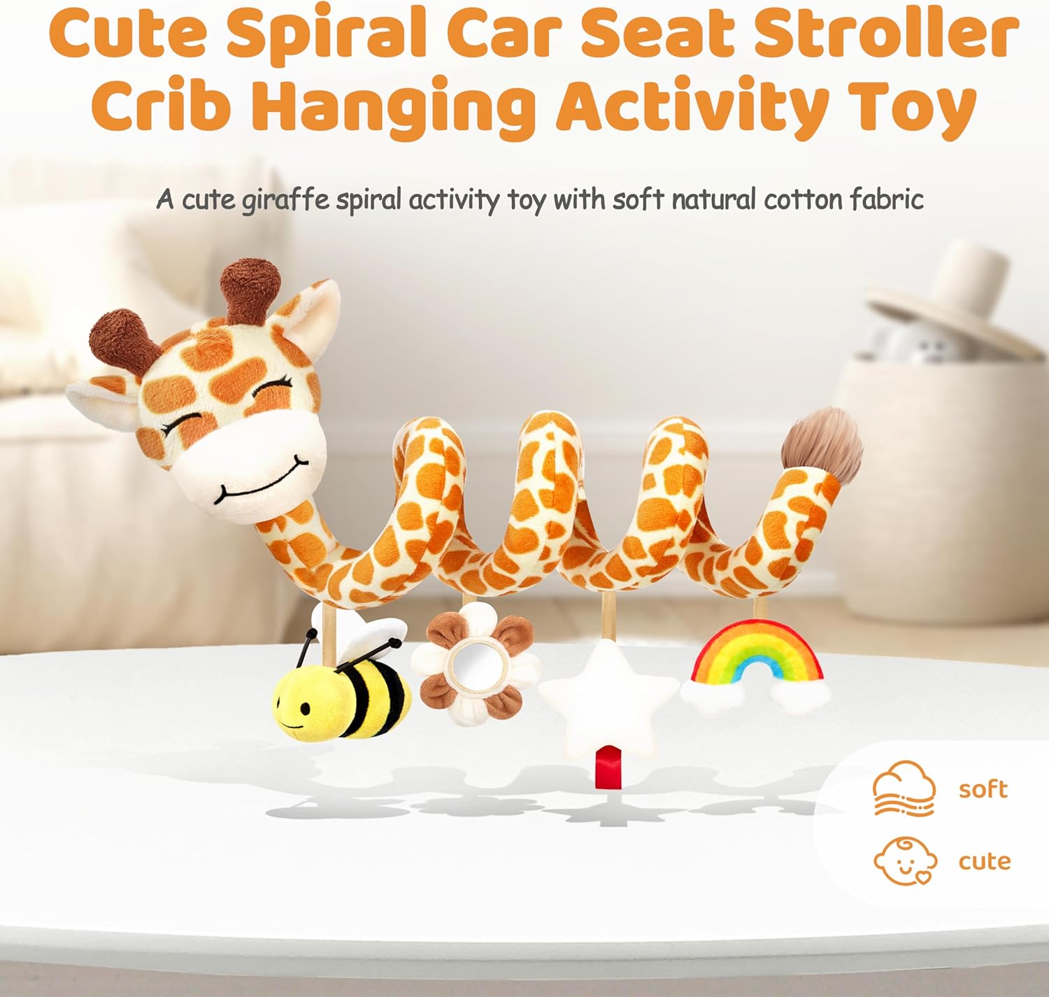 Stuffed Spiral Car Seat Baby Toys 6-12 Months, Infant Giraffe Sensory Toys Hanging Stroller Accessories, Newborn Shower Gifts for Baby Boys Girls Essentials | Cute Colorful Giraffe - Image 2