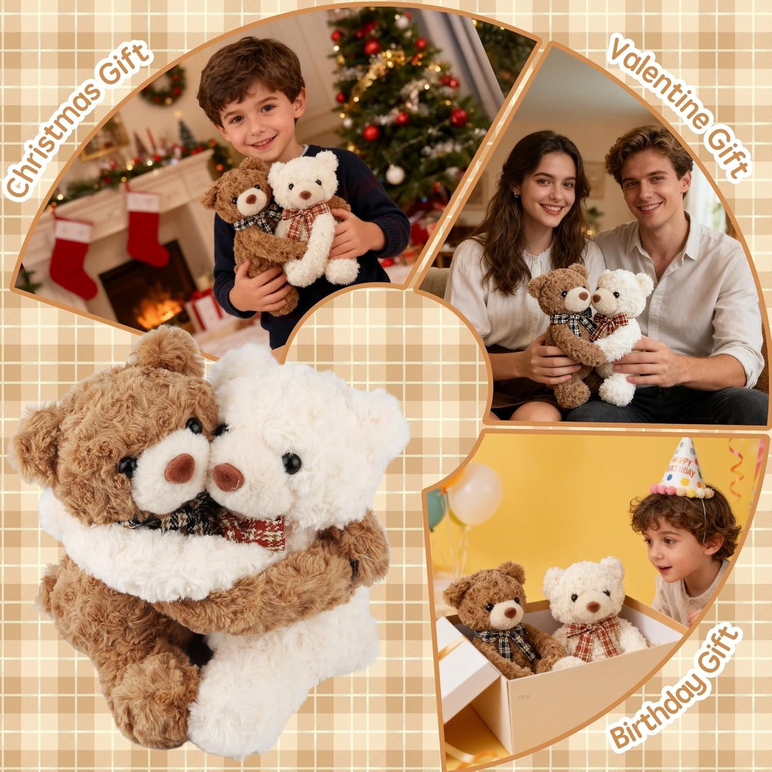 Hugging Teddy Bears, Two Hugging Teddy Bears Stuffed Animals for Couple Girlfriend Girls Kids with Paw Hook and Loop, Soft Plush Toys Companion Gifts for Valentines Birthday Christmas Room Home Decor - Image 7