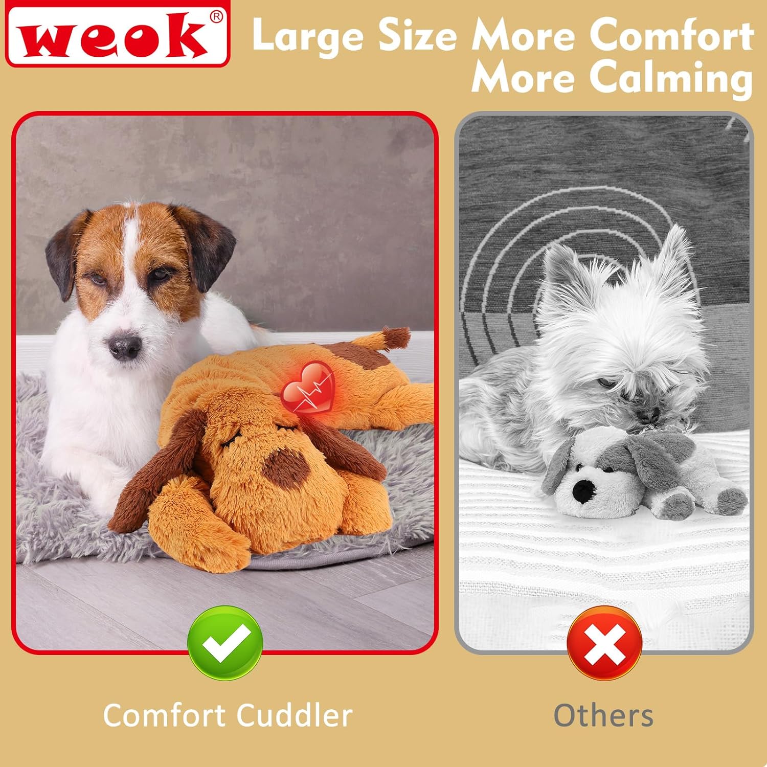 WEOK Heartbeat Puppy Toy, Comfort Cuddler Pillow, Dog Anxiety Relief Calming Aid,Heartbeat Stuffed Toy for Dogs,Puppy Heartbeat Toy Sleep Aid,Dog Heartbeat Toy for Pet - Image 4