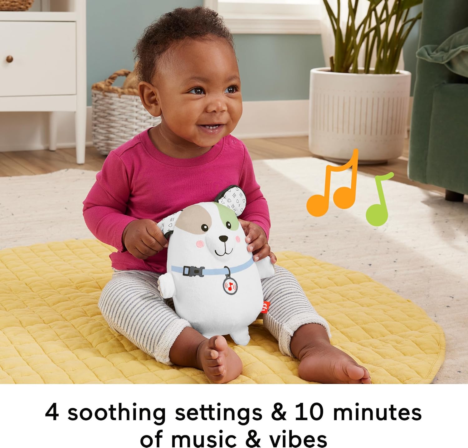 Fisher-Price Baby Toy Calming Vibes Puppy Soother Plush Portable Sound Machine with Vibrations for Newborns 0+ Months - Image 3