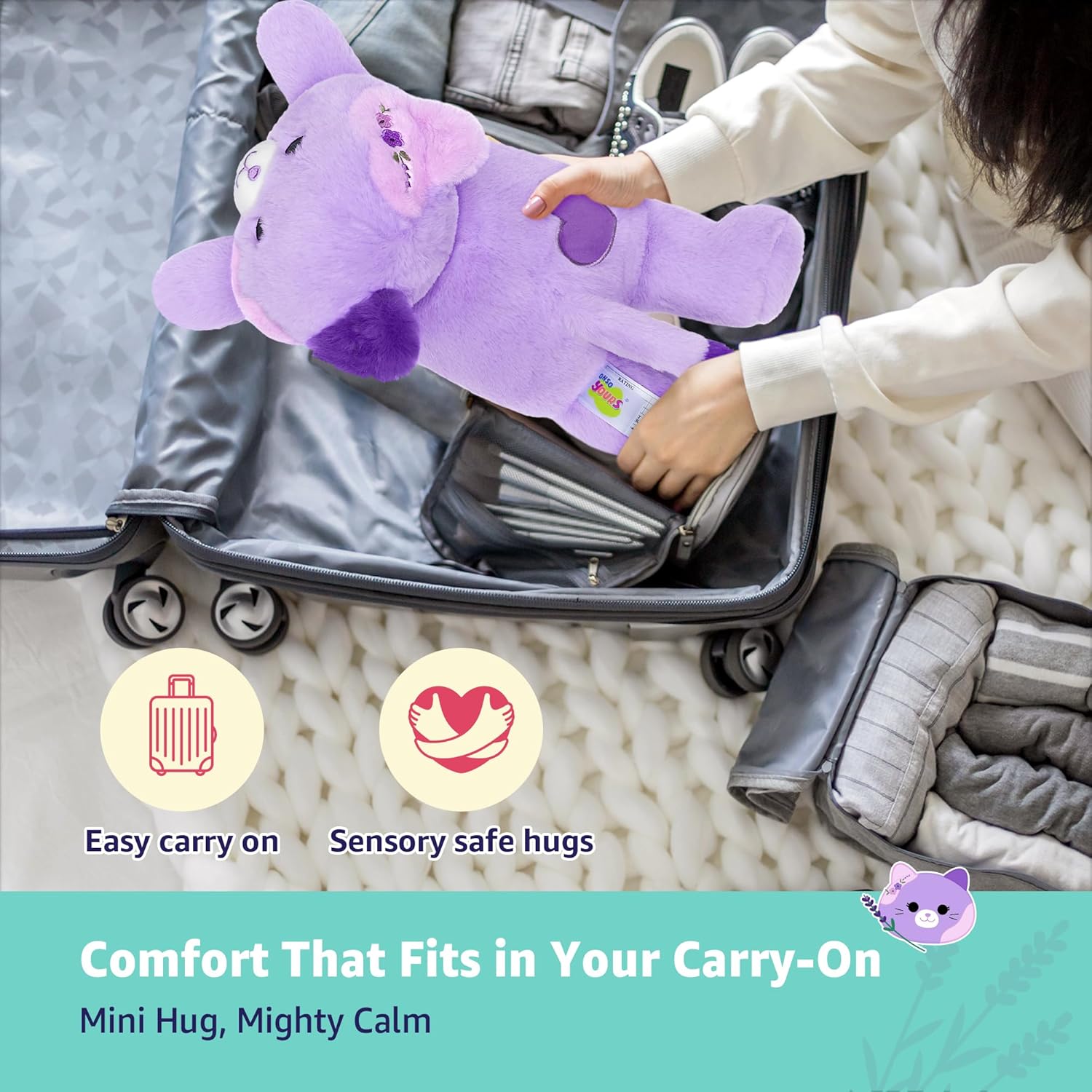 Onsoyours Original Heatable & Weighted Cat Stuffed Animals, Microwavable Purple Lavender Scented Kitten Plushie for Warmth & Comfort - Cute Plush Toys for Kids and Adults - Image 8