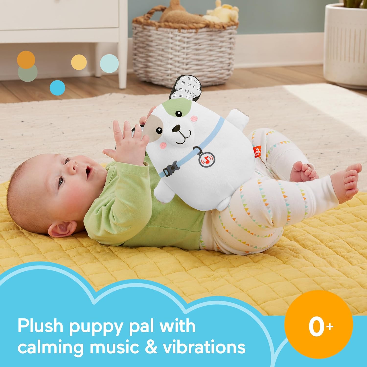 Fisher-Price Baby Toy Calming Vibes Puppy Soother Plush Portable Sound Machine with Vibrations for Newborns 0+ Months - Image 2