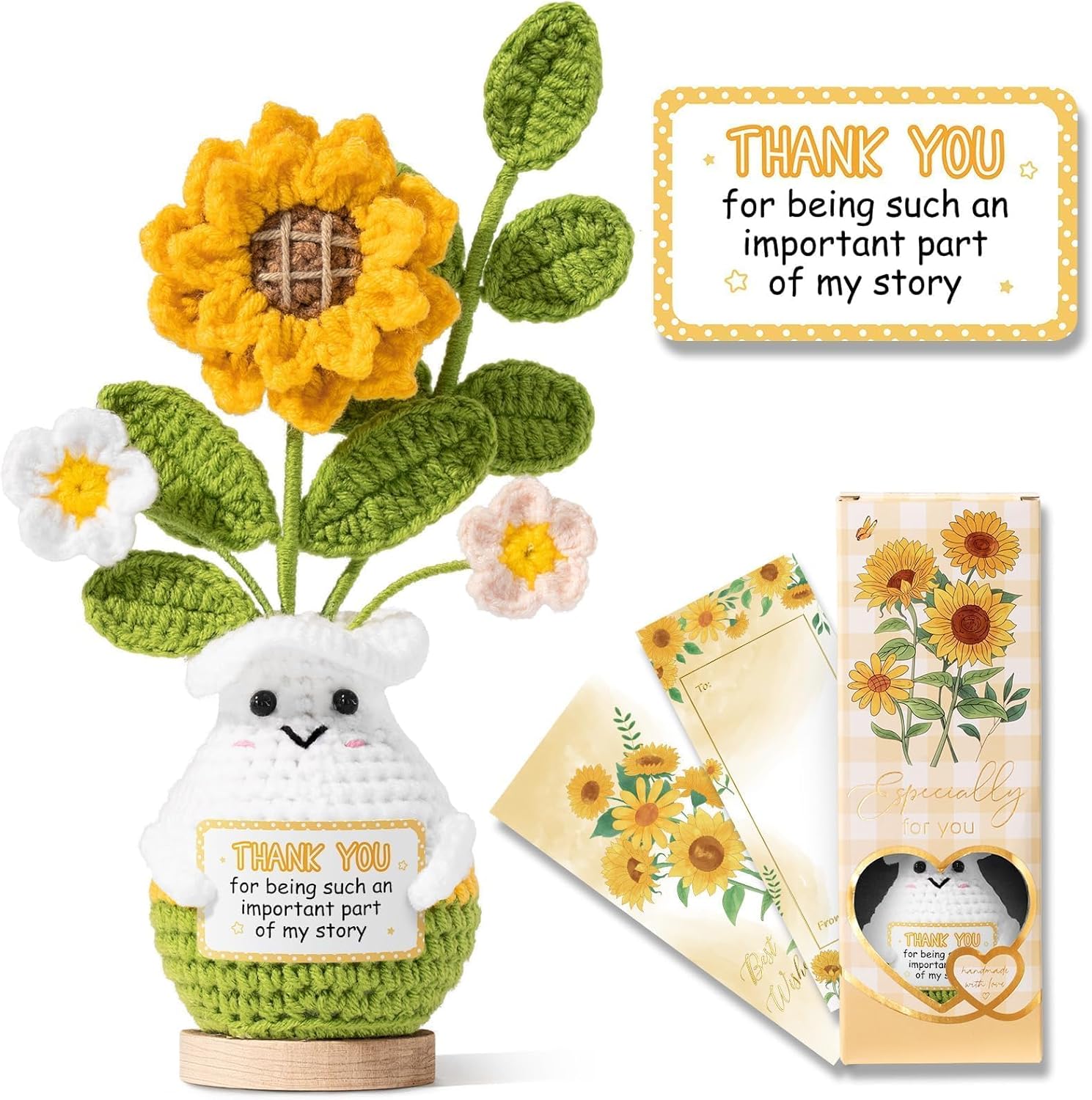 Thank You Gifts for Women, Handmade Emotional Support Crochet Plush Handmade Positive Crochet Sunflower, Teacher Employee Appreciation Gifts for Women Coworker Nurse Boss Mom Mothers Day Birthday Gift