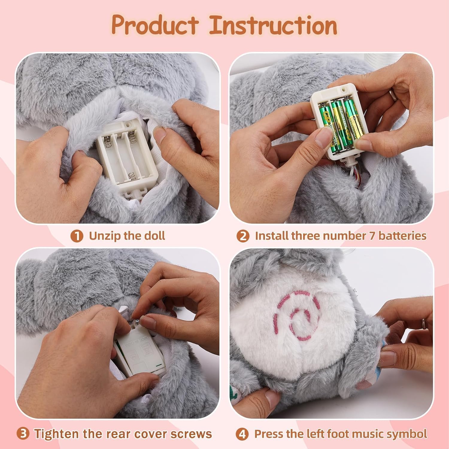 Anxiety Stuffed Animal - Relief Koala Bear for Adults & Kids, Soothing Plush with Breathing Motion, Calming Sleep Buddy, Music & Lights(self contained Battery) (Grey) - Image 7