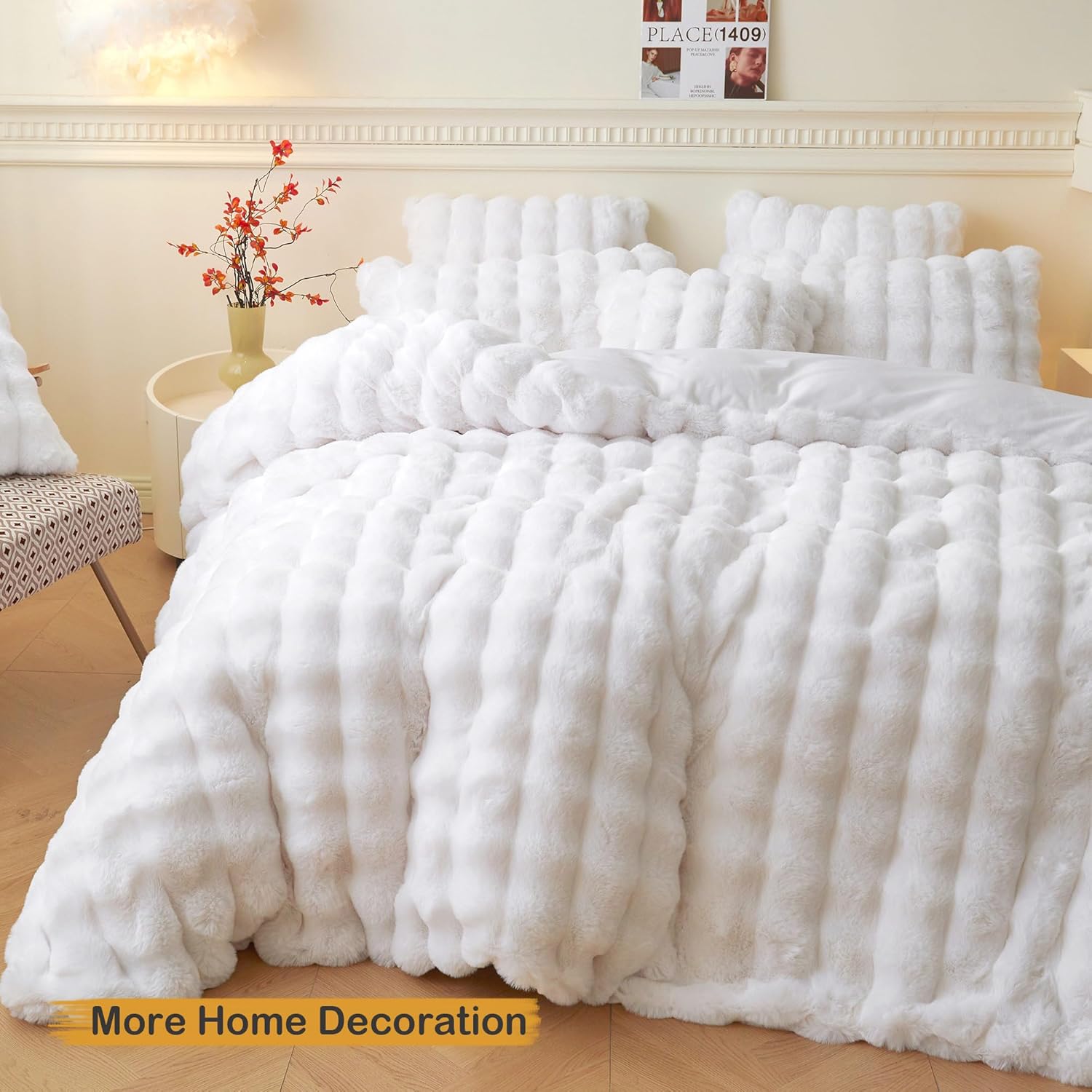 LIFEREVO 2 Pack Fluffy Faux Rabbit Fur Pillow Cases, Luxury Soft Plush Shaggy Bubble Pillowcases Standard Size with Zipper Closure, Furry Fuzzy Long Pillow Shams for Bedroom Living Room 20x26, White - Image 7