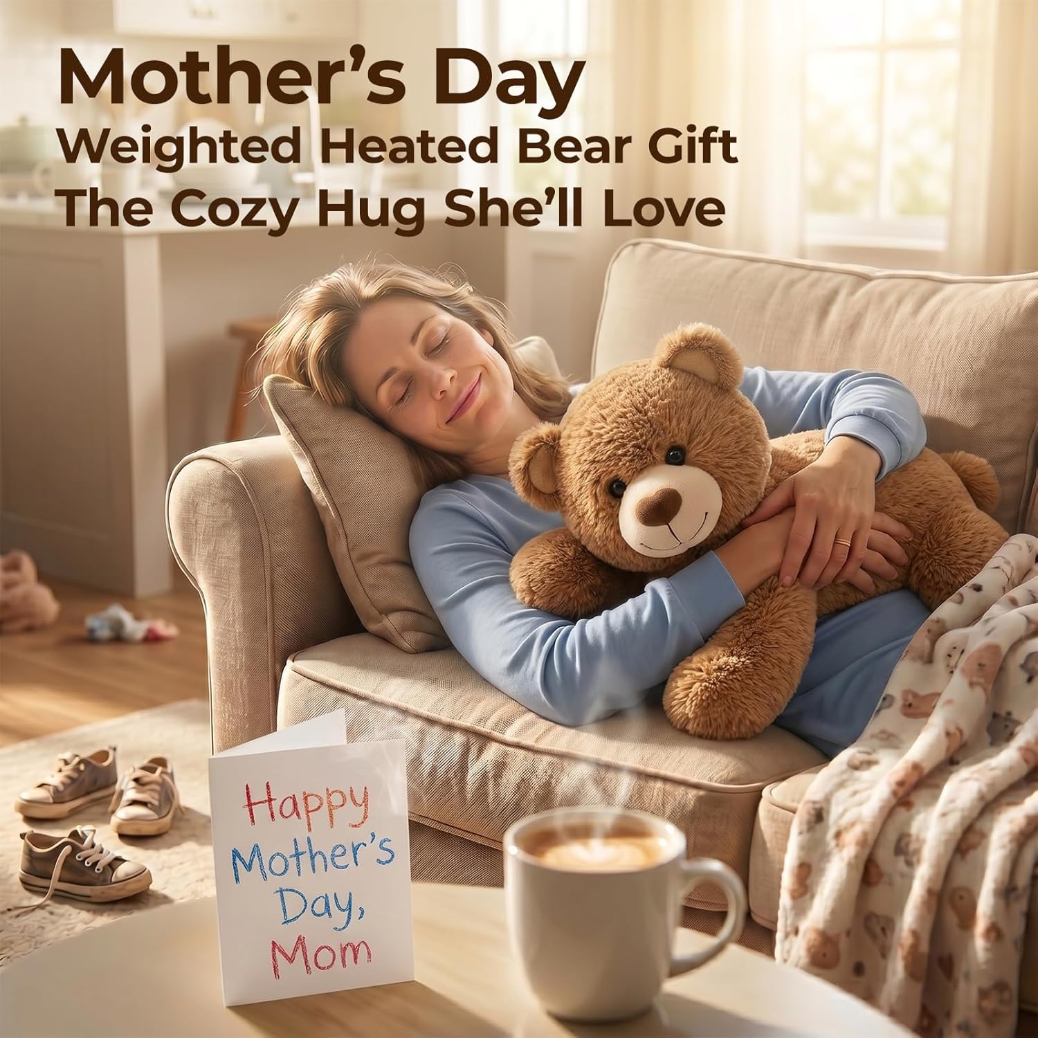 Mewaii Weighted Stuffed Animals for Adults & Kids, 2-5 lbs - 23" Heatable Coolable Bear Plush, Microwavable Adjustable Removable Inner Pad, Realistic Hug Comfort Gift (Brown) - Image 3