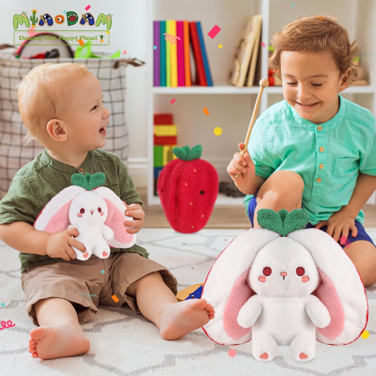 MIAODAM Easter Strawberry Bunny Plush Toy- Cute Soft Huggable Stuffed Animal for Kids & Collectors, Birthday Present & Nursery Decor 10inch - Image 7
