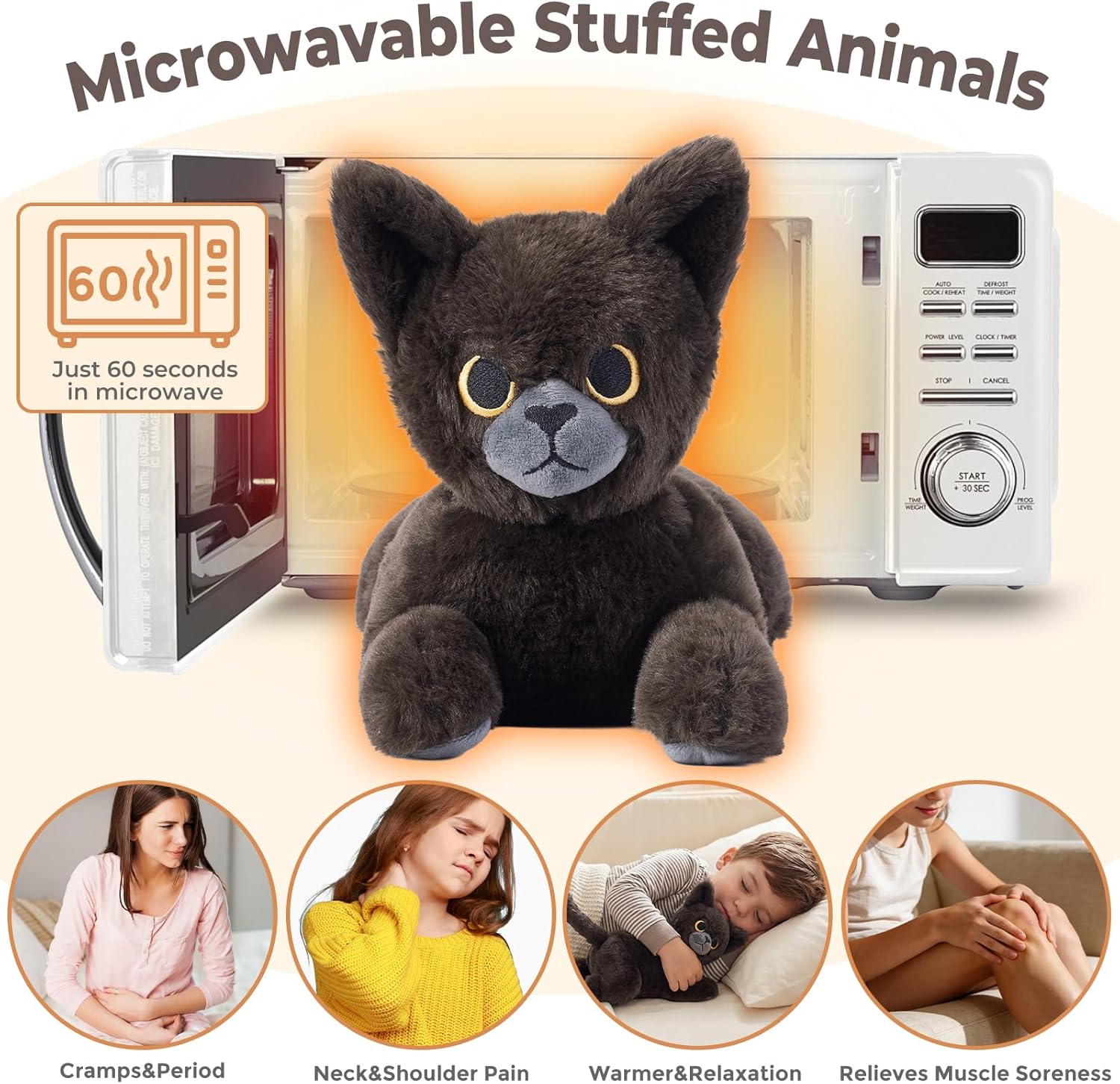 Black Cat Microwavable Weighted Stuffed Animals,Heating Pad Stuffed Animal for Period Cramps&Pain Relief&Warm,Lavender Scented Heat&Cold Cat Plushies Toy for Kids, Cozy Gifts for Girls Boys - Image 4