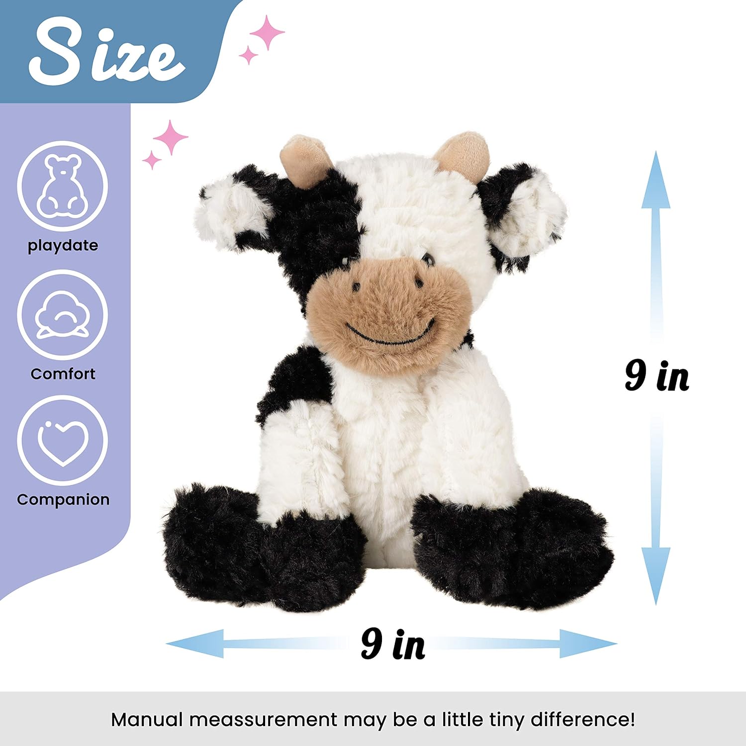 Hopearl Adorable Plush Cow Toy Floppy Dairy Cattle Soft Stuffed Animal Cute Birthday Gifts for Boys Girls Kids Toddlers, 9'' - Image 3