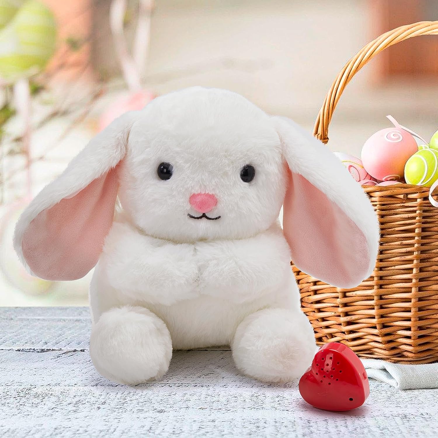 10" Heartbeat Recordable Bunny Plush Toy, Voice Recorder Bunny Stuffed Animal w/30 Sec Recorder, Rabbit Plushie Messages Recording Playback Gifts for Baby Girls Boys Birthday Baby Shower - Image 7