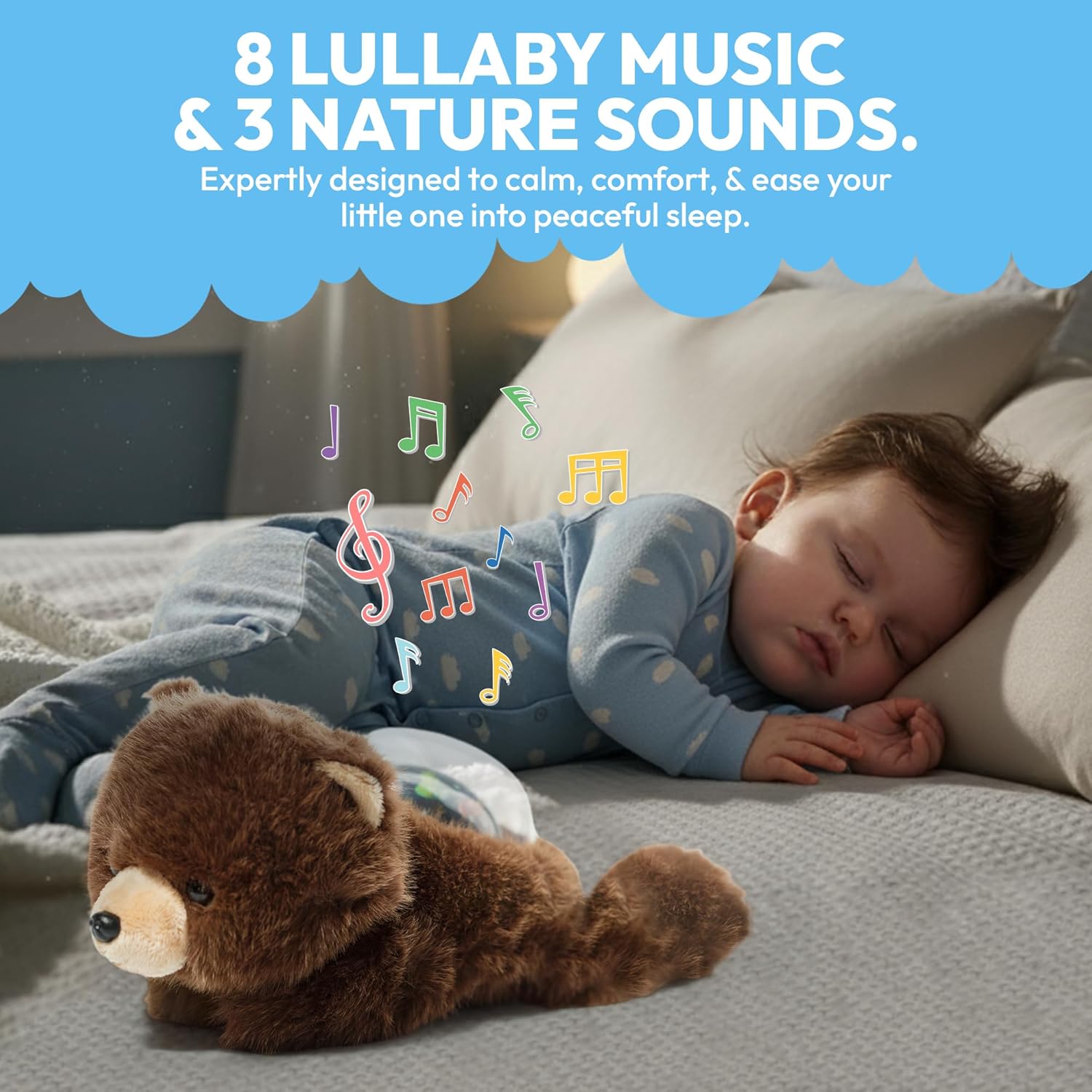 Sound Sleepers Bear – Stuffed Animal Night Light & Baby Night Light Projector with Soothing Music | Plush Toddler Night Light Projector, Sound Machine & Nursery Star Projector - Image 3
