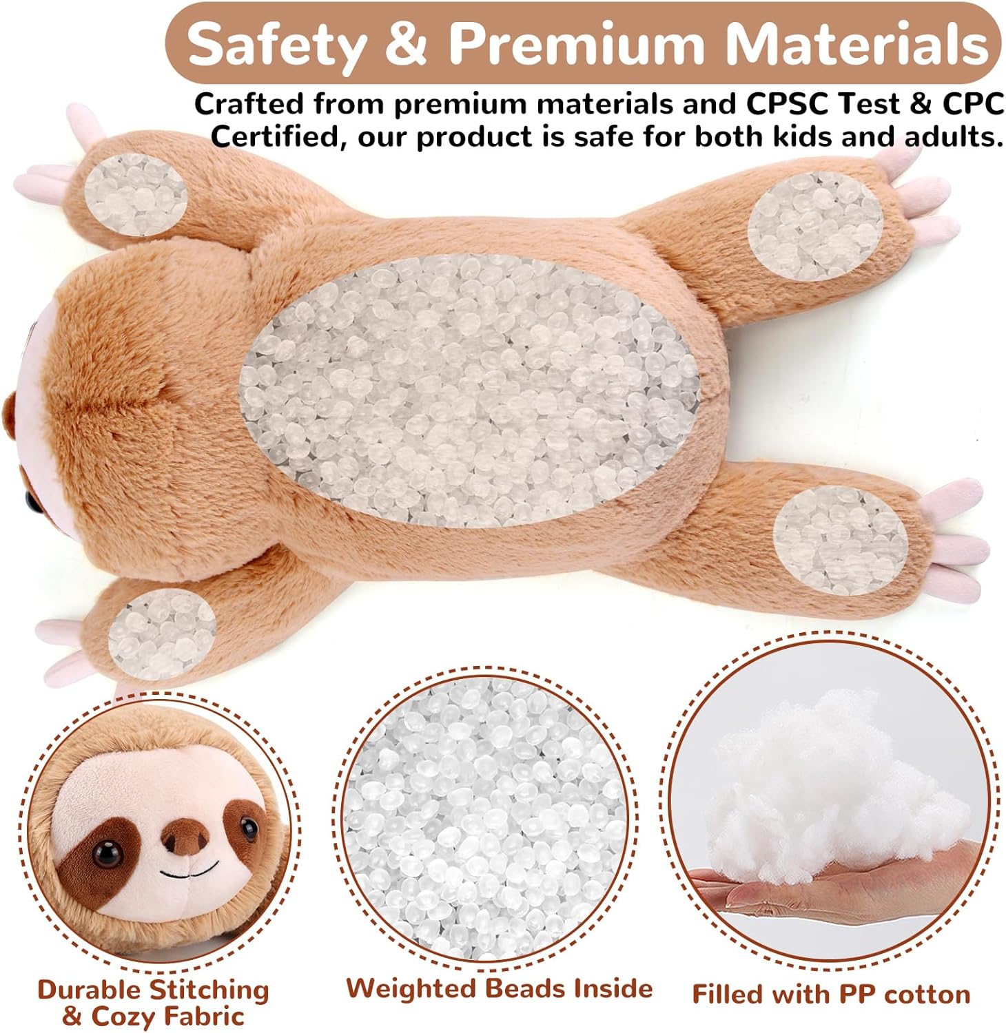 gnomantic Sloth Weighted Stuffed Animals - 22 Inch 4.5 Pounds Weighted Plushies Sloth Stuffed Animals - Big Plush Pillow - Cute Plush Toys Gifts for Kids & Adults (22" 4.5 lbs) - Image 4