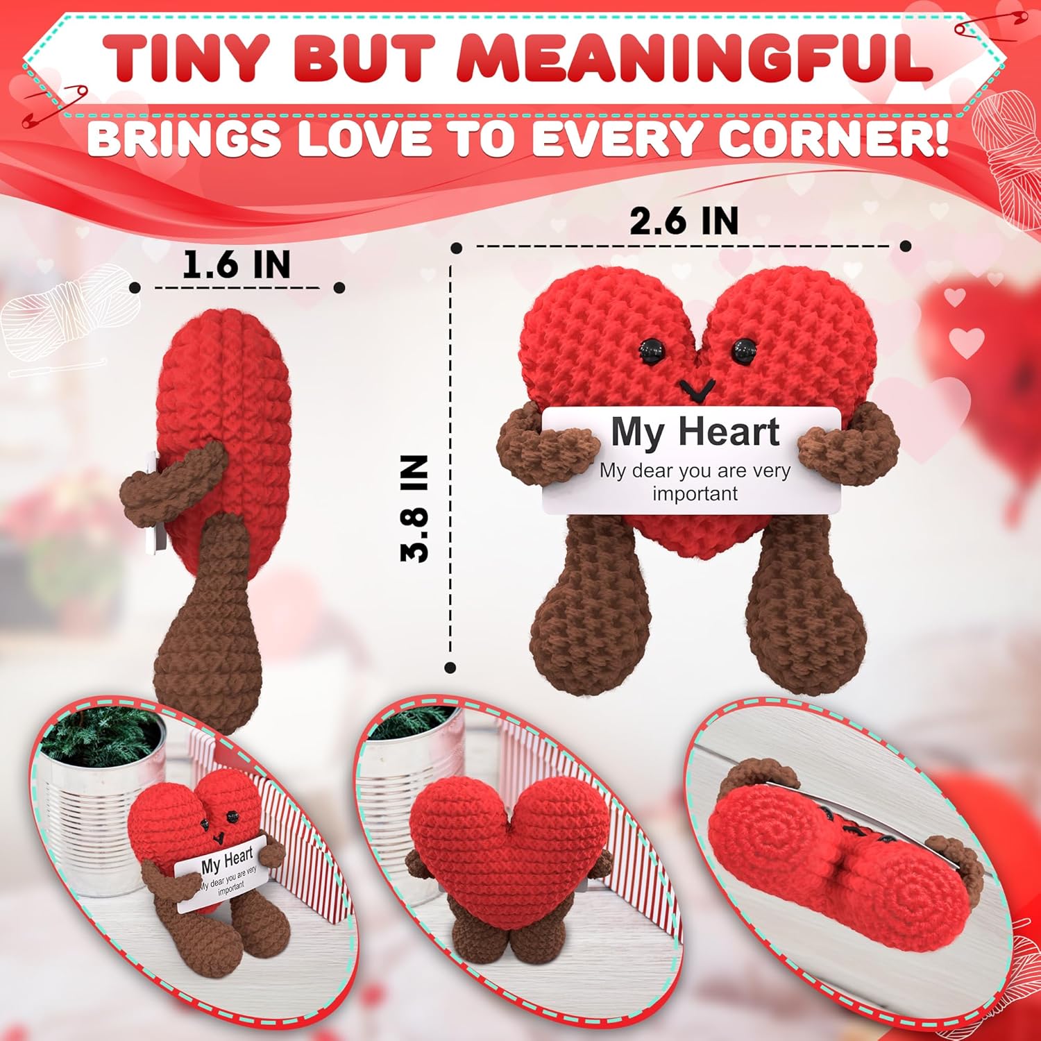 Reluen Heart Plush Gift for Her, Him - Mom Day Gifts Crochet Plushies Stuffed Hearts for Wife | Crochet Heart Soft Knitted Encouragement Support Keepsake for Girlfriends, Mother, Wife - Image 2