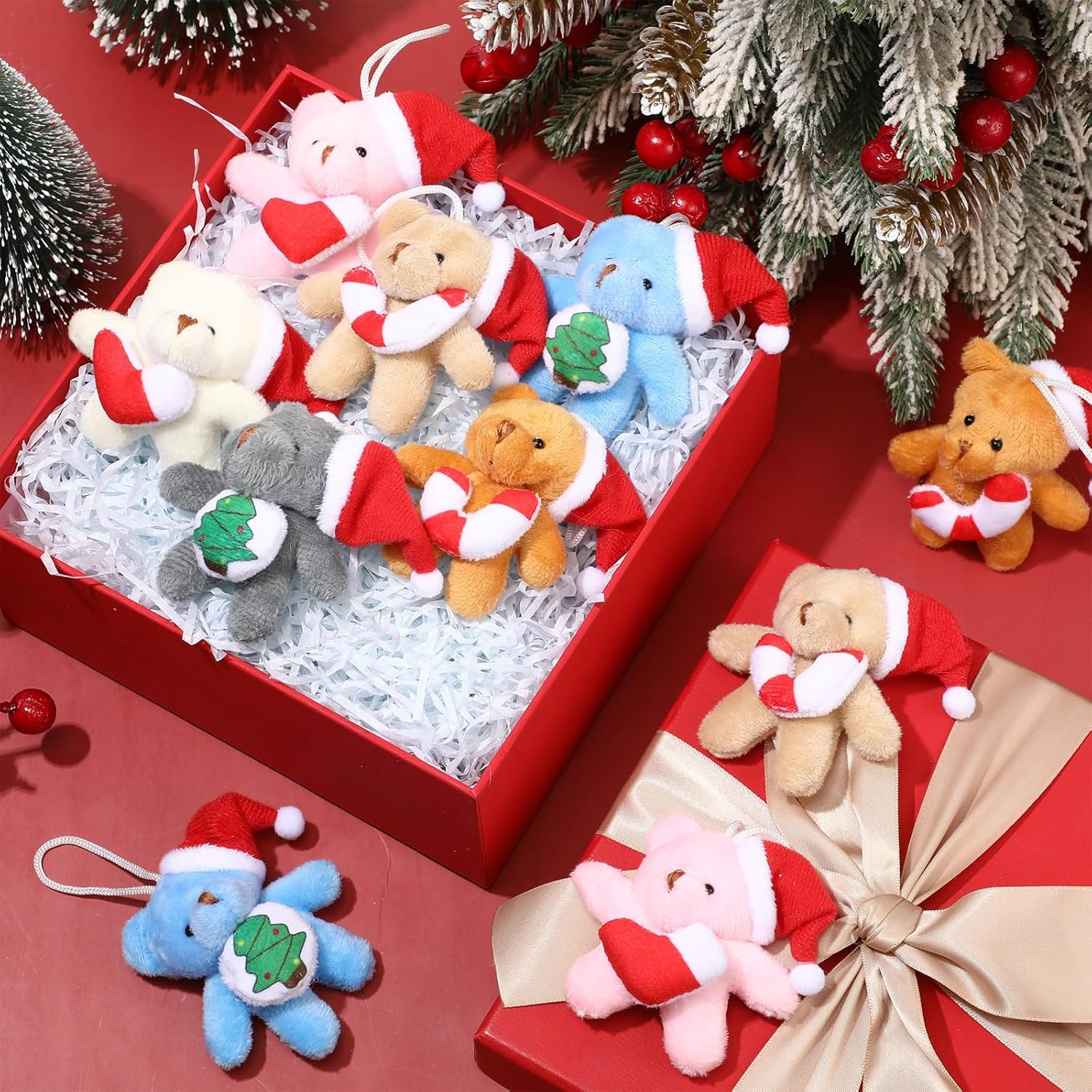 Blueweenly 12 Pcs Christmas Plusies Mini Bear Stuffed with Santa Hat 2.8 Inches Christmas Animal Ornaments Toys Bulk for Kids Xmas Birthday Classroom Gifts Xmas Party Favors Stocking Fillers, 6 Styles - Image 5