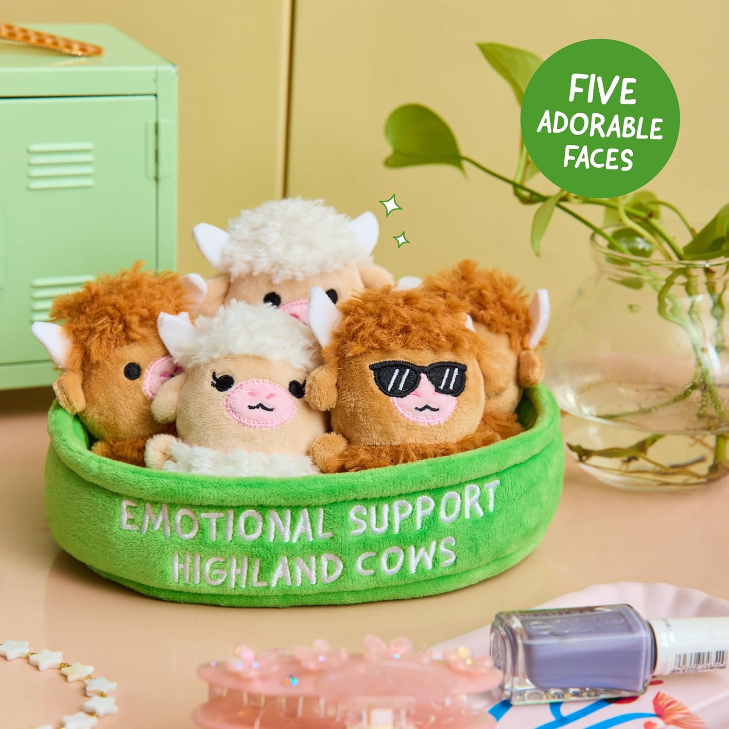 Emotional Support Highland Cows by Relatable, Cuddly Stuffed Animals, Plushies, and Cute Stuff, Great Gift Ideas for Loved Ones of All Ages, Includes 5 Toys with Carrying Basket - Image 3