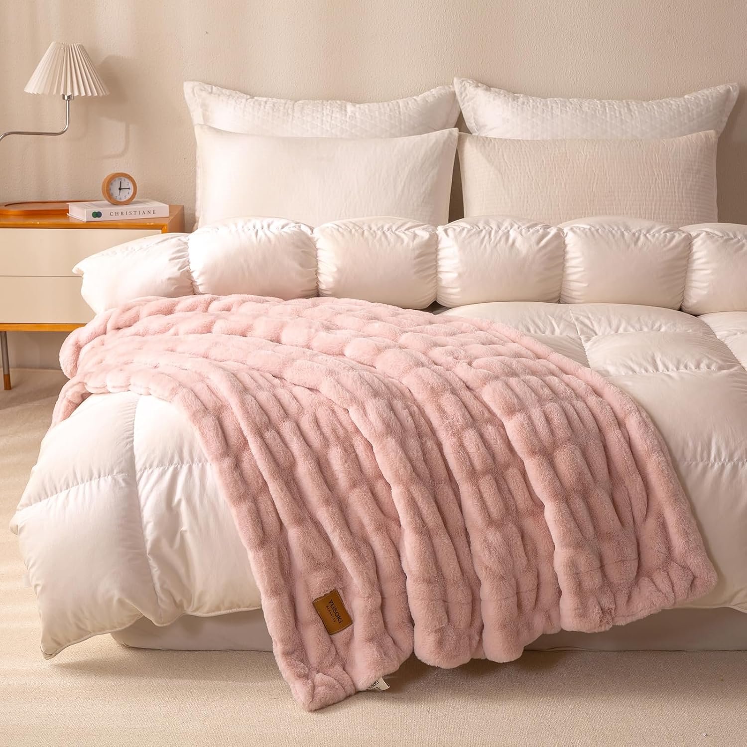 YUSOKI Luxury Double Side Faux Rabbit Fur Throw Blanket for Couch, Ultra Soft Fluffy Throw Gifts, Plush Thick Warm Luxury Decor Gifts for Home (Light Pink, Medium (50 X 60 Inches)) - Image 6
