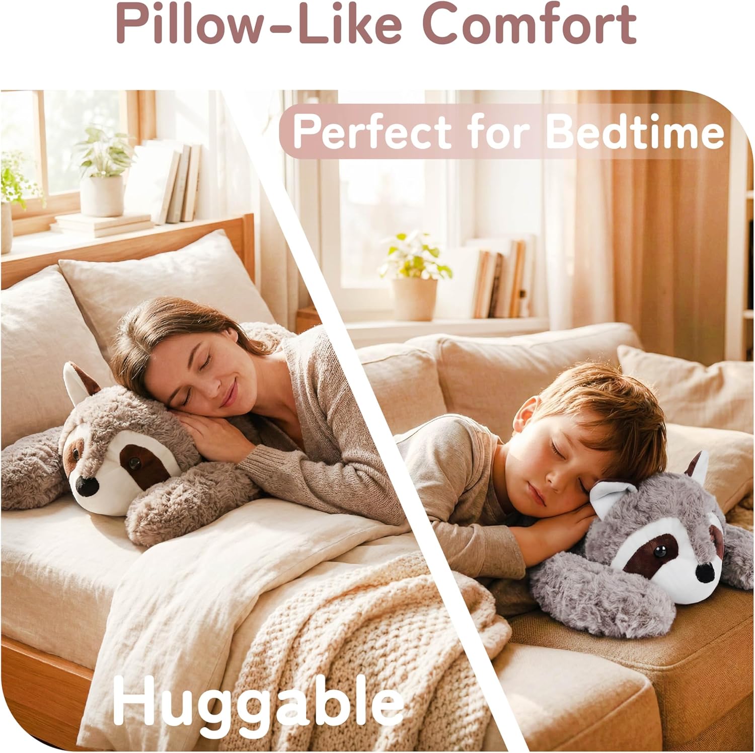 Niuniu Daddy Raccoon Weighted Stuffed Animals for Kids & Adults, 20" | 3.3lb Large Weighted Plushies Pillow for Sleeping and Calming, Cute Lying Plush Toy Huggable Gift for Everyday Comfort - Image 7