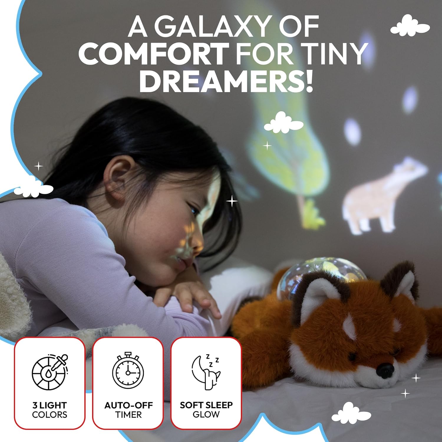 Sound Sleepers Fox – Stuffed Animal Night Light & Baby Night Light Projector with Soothing Music | Plush Toddler Night Light Projector, Sound Machine & Nursery Star Projector - Image 2