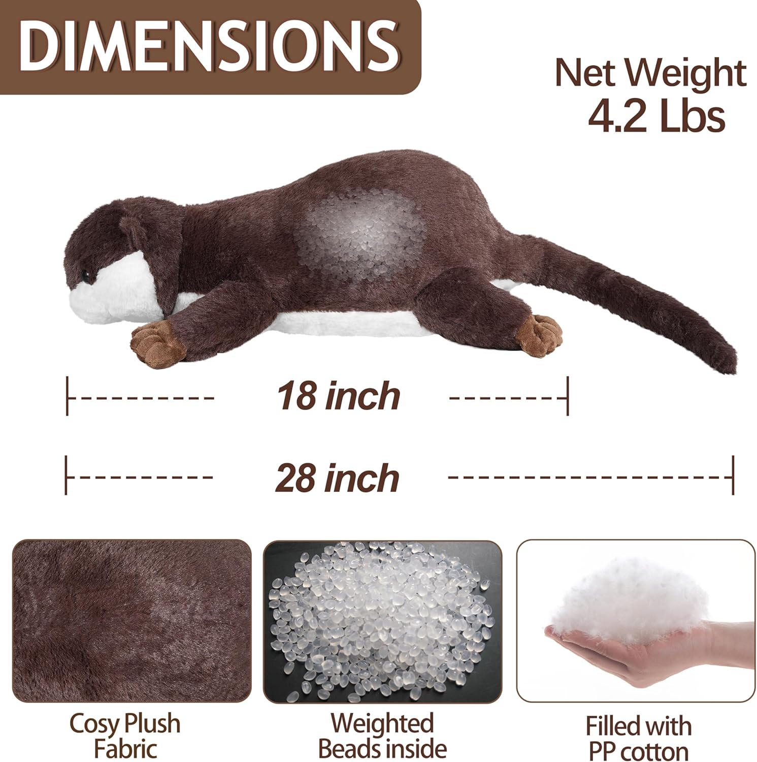CSVBTRF Weighted Stuffed Animals, 4.1 lbs 18" Otter Plush Hugging Pillow, Otter Stuffed Animal Gifts for Kids Boys and Girls - Image 2