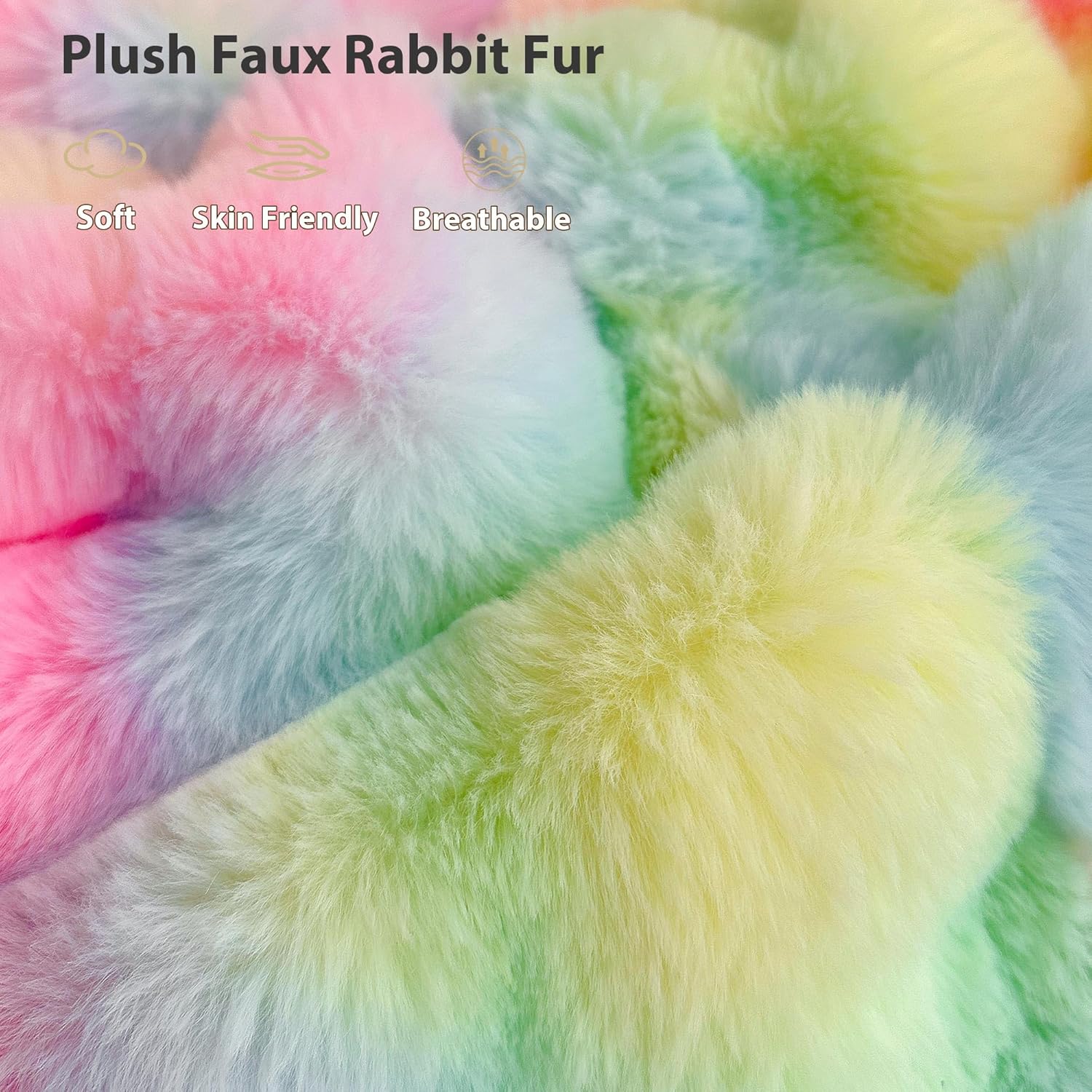 LIFEREVO 2 Pieces Fluffy Faux Rabbit Fur Pillow Cases, Luxury Soft Plush Shaggy Bubble Pillowcases Standard Size with Zipper, Furry Fuzzy Long Pillow Shams for Adult Girls Kids Teens 20x26, Rainbow - Image 4