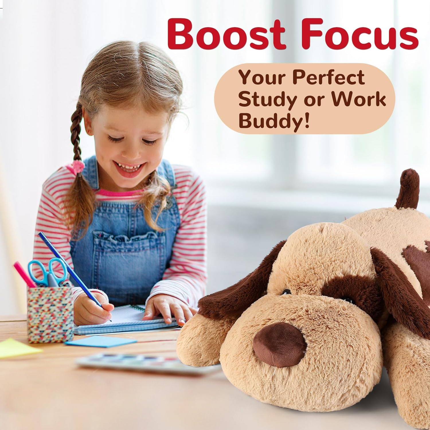 meowtastic Brown Dog Weighted Stuffed Animals - 22 Inch 4.5 Pounds Weighted Plush Dog Stuffed Animals - Big Stuffed Dog Weighted Plush Pillow - Cute Plush Toys Gifts for Kids & Adults (22" 4.5 lbs) - Image 7